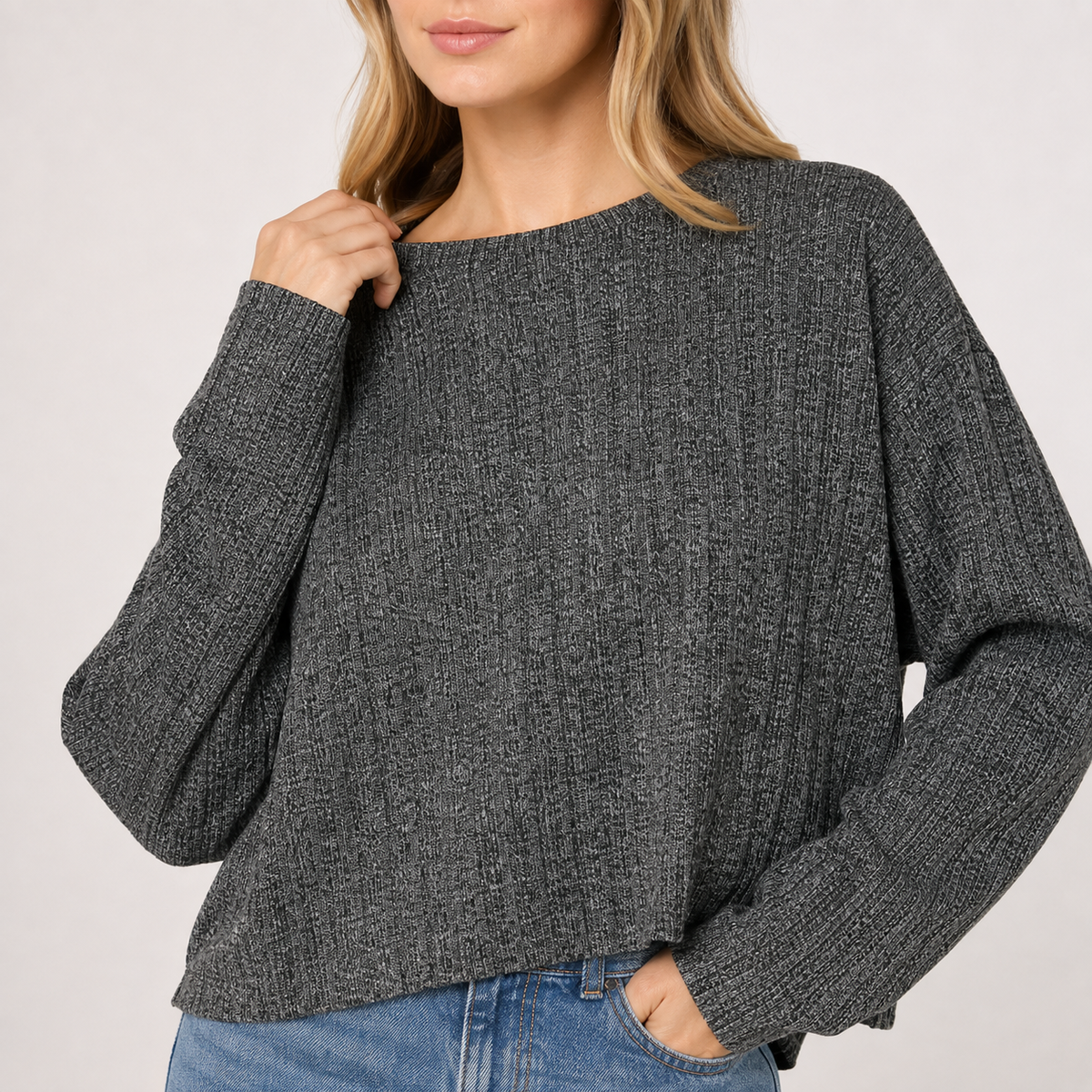 Pulover QS by s.Oliver cu textură reiată și croială oversized
