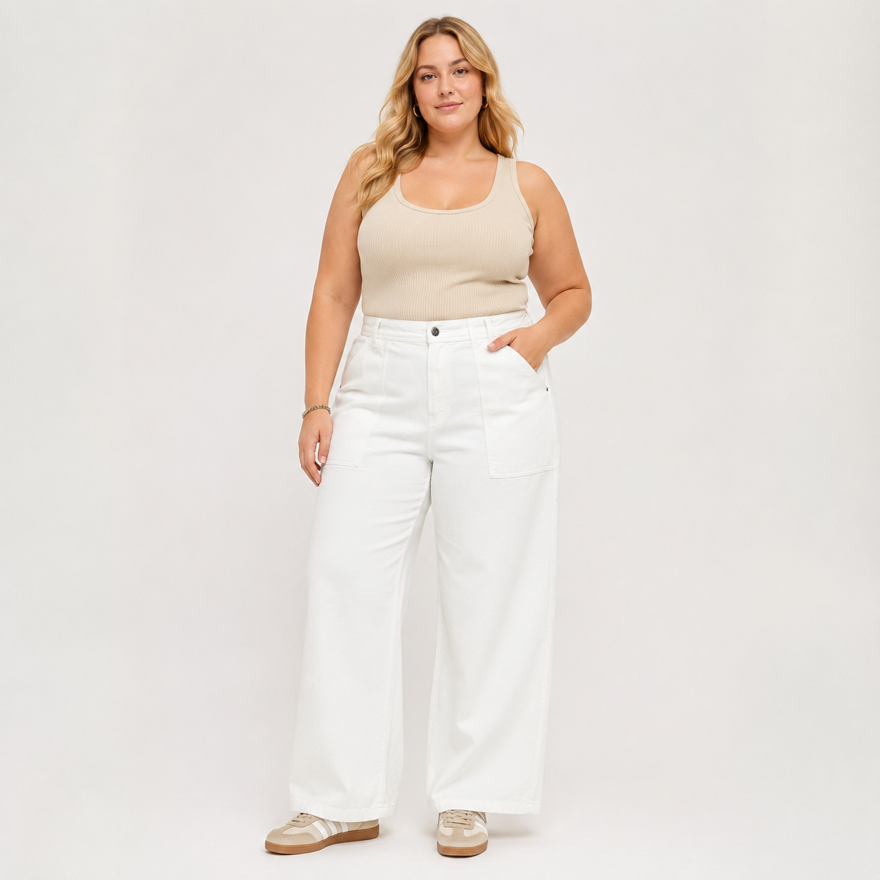 Blugi s.Oliver Suri High Rise Wide Leg albi