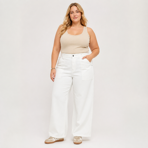 Blugi s.Oliver Suri High Rise Wide Leg albi