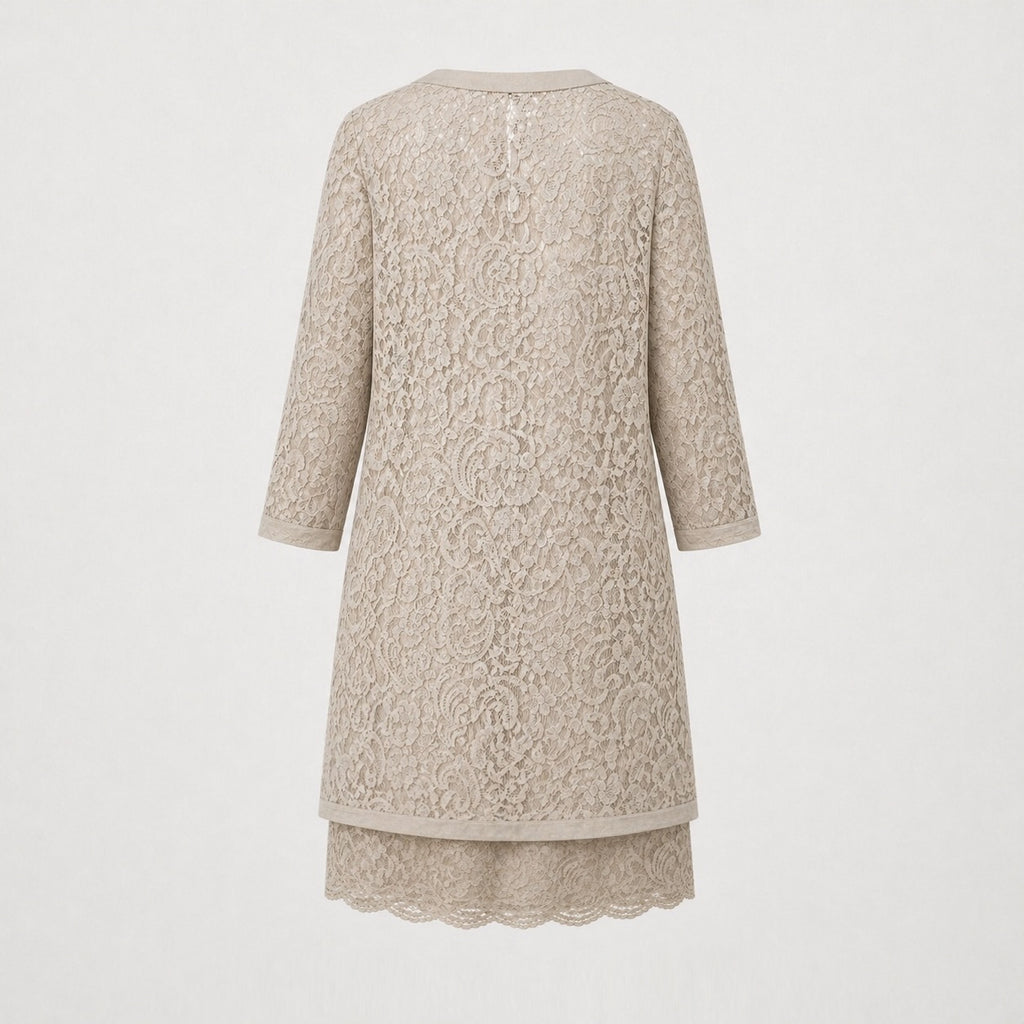 Set rochie din dantelă și cardigan Comma bej