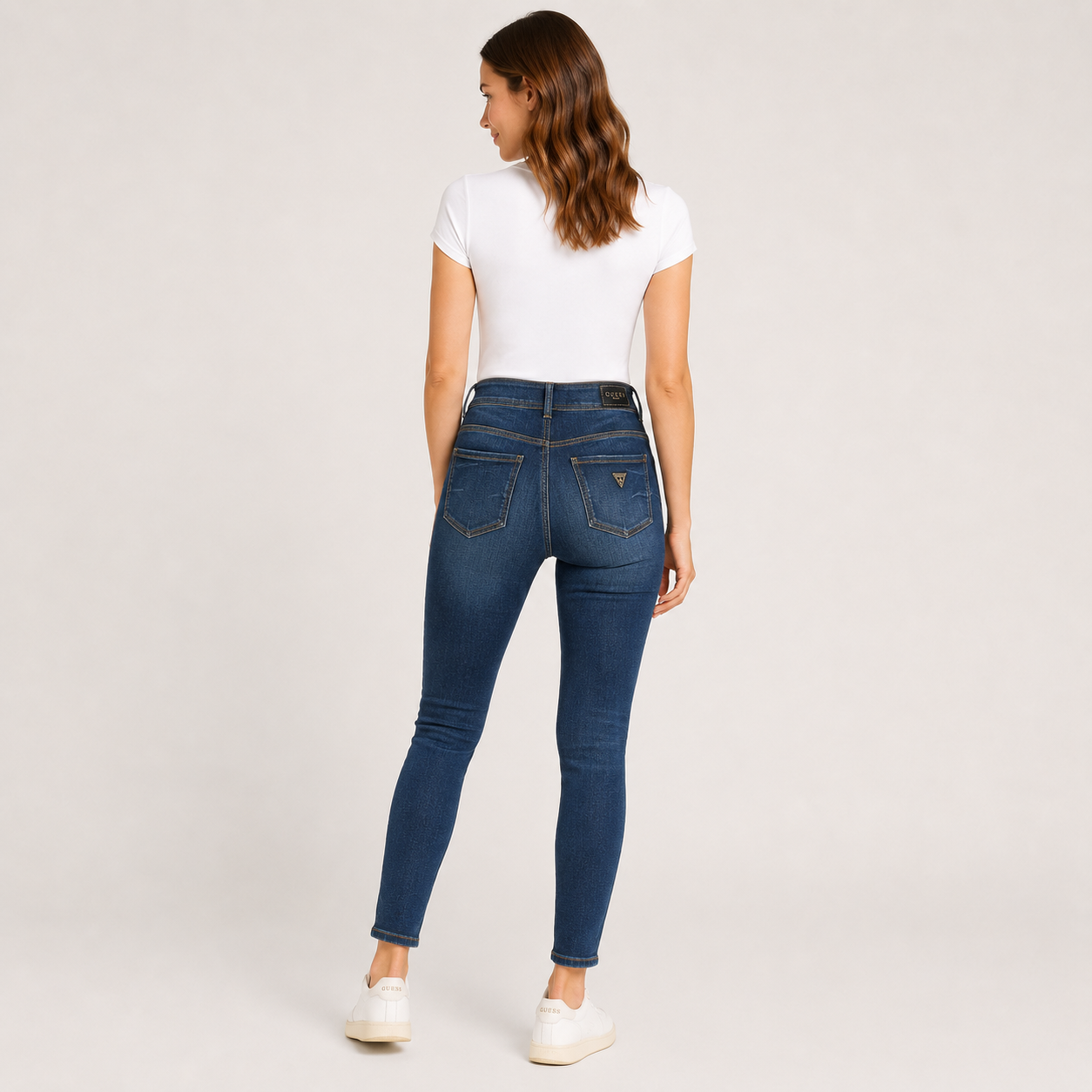 Blugi Guess Shape Up albastru închis skinny