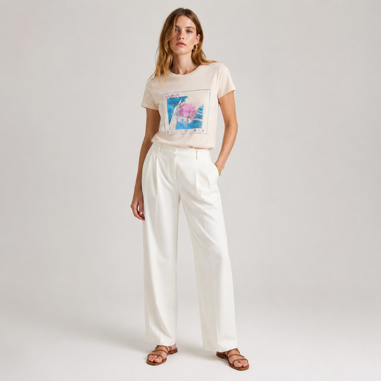 Tricou Review Def Leppard bej cu print Pyromania