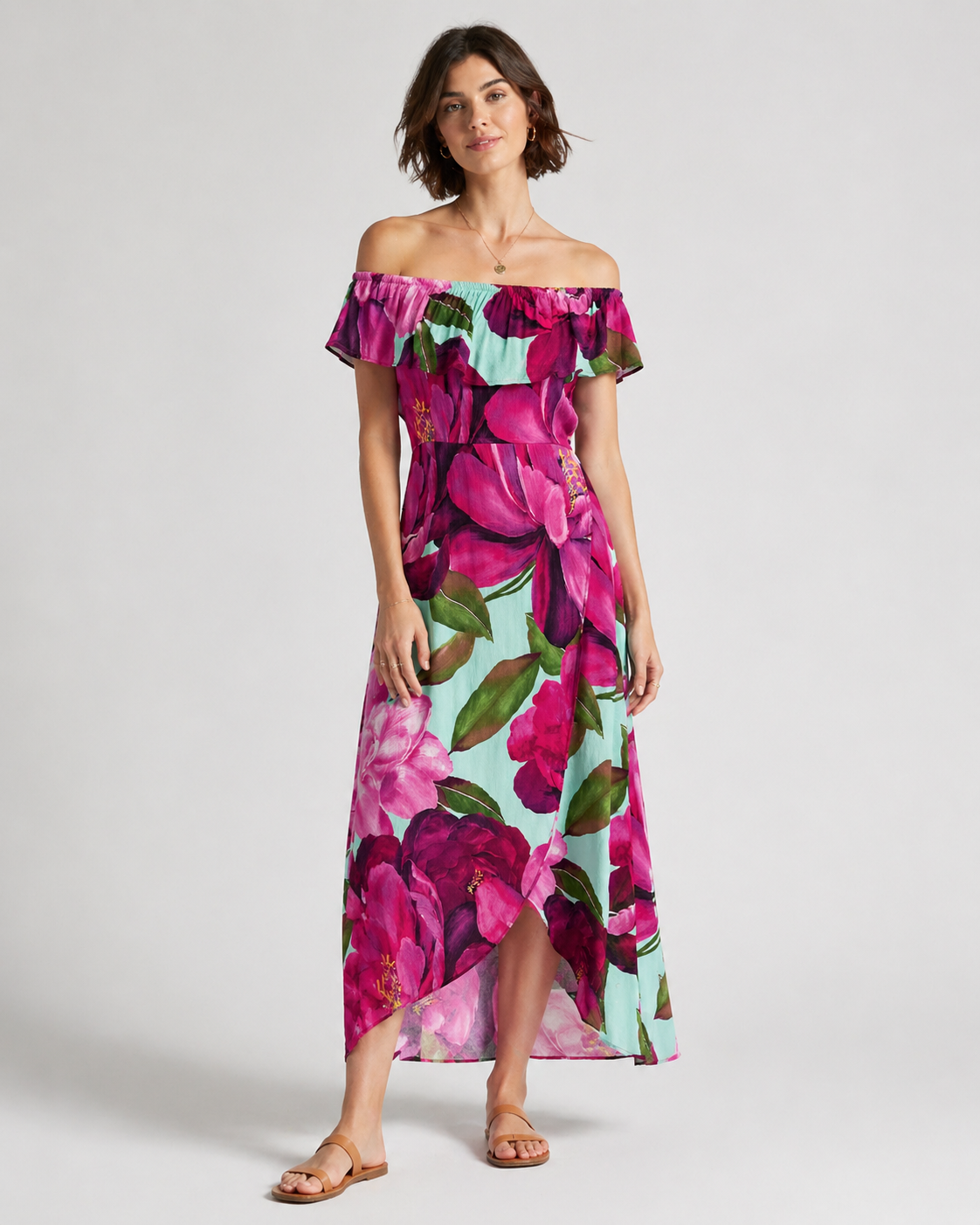 Rochie Desigual florală roz cu umerii goi