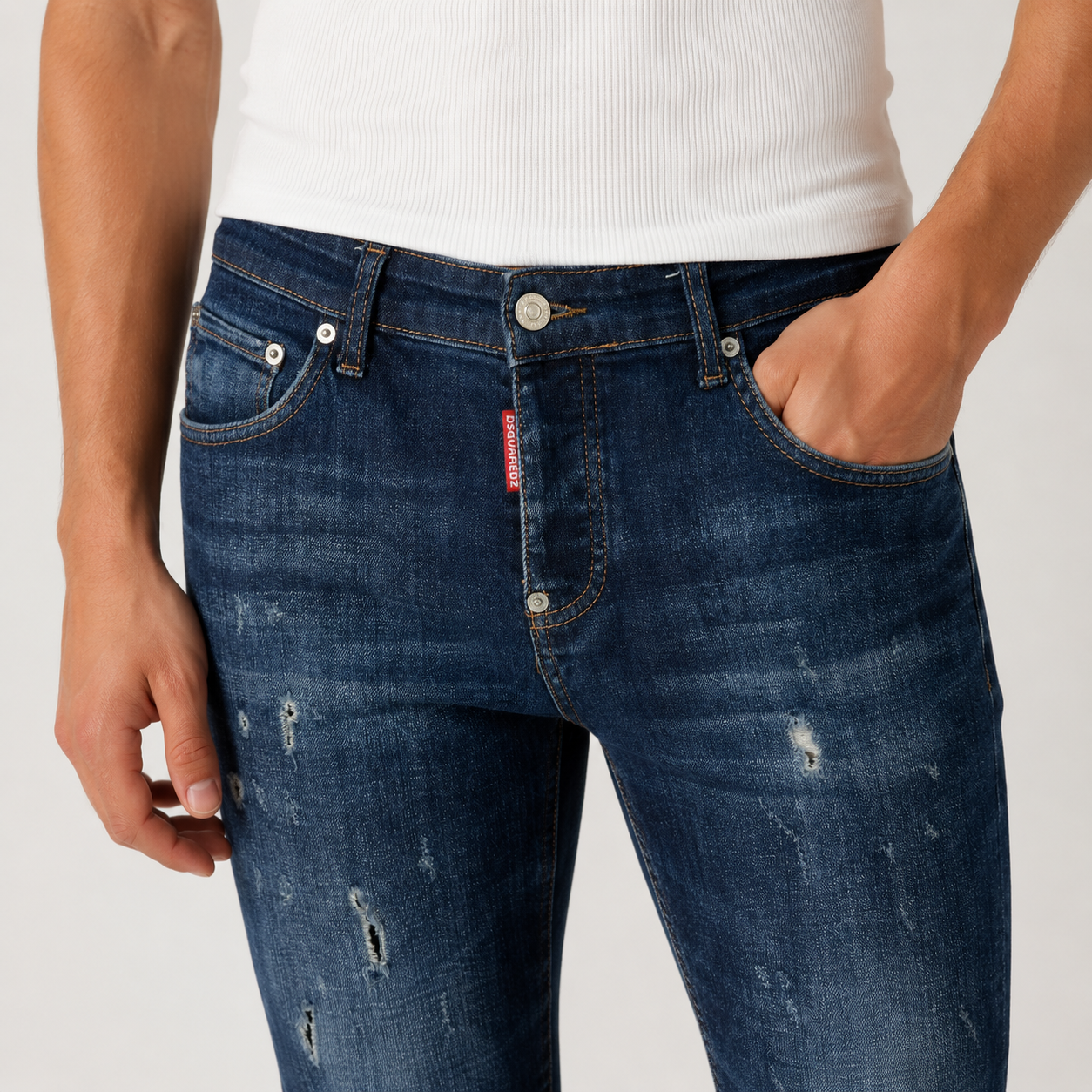 Blugi Dsquared2 Slim Jean albastru închis distressed