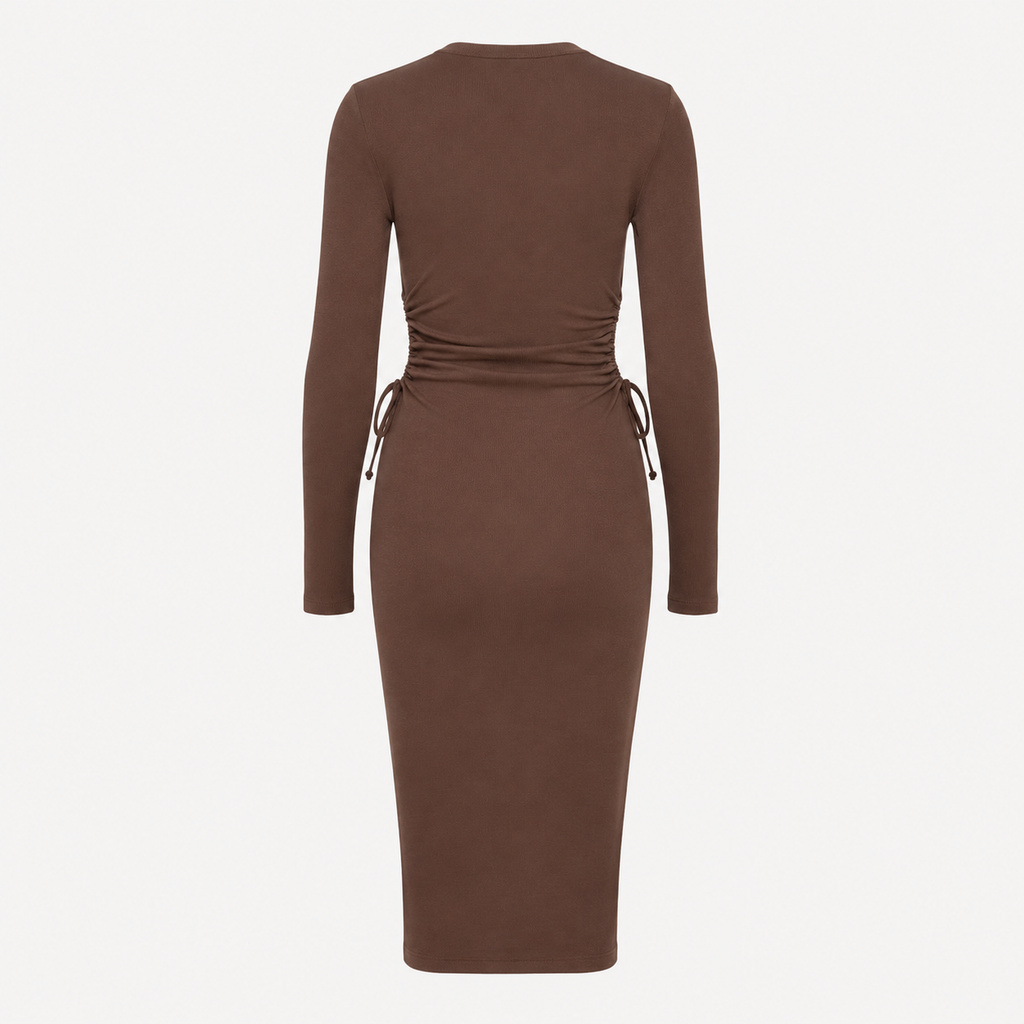 Rochie Envii maro midi cu decupaje laterale