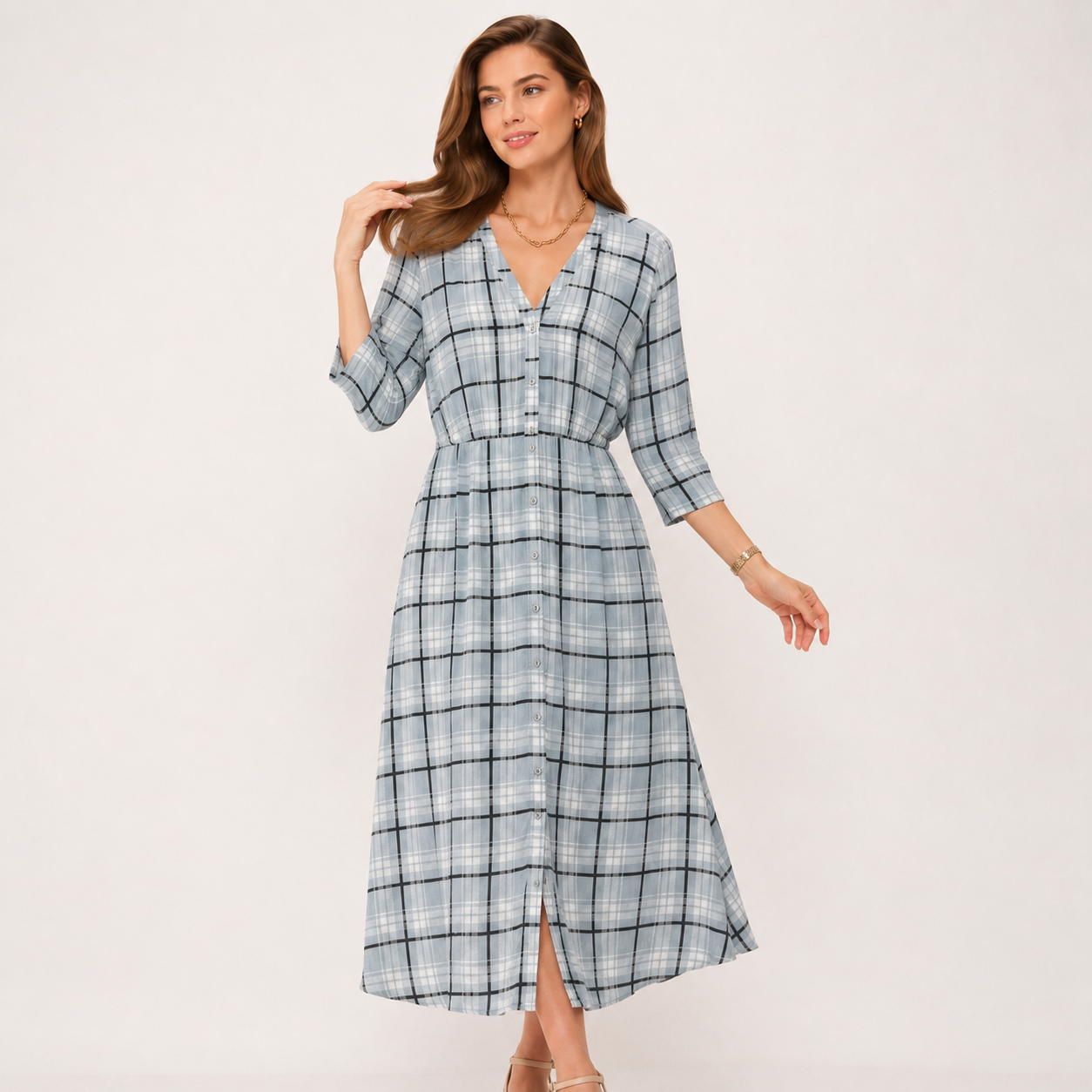 Rochie s.Oliver bleu în carouri din vâscoză