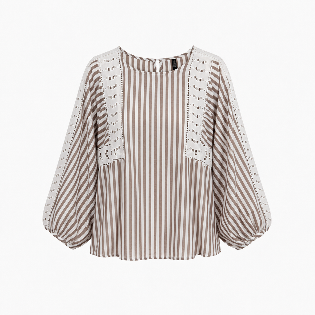 Bluză Ladies Fashion cu dungi și broderie