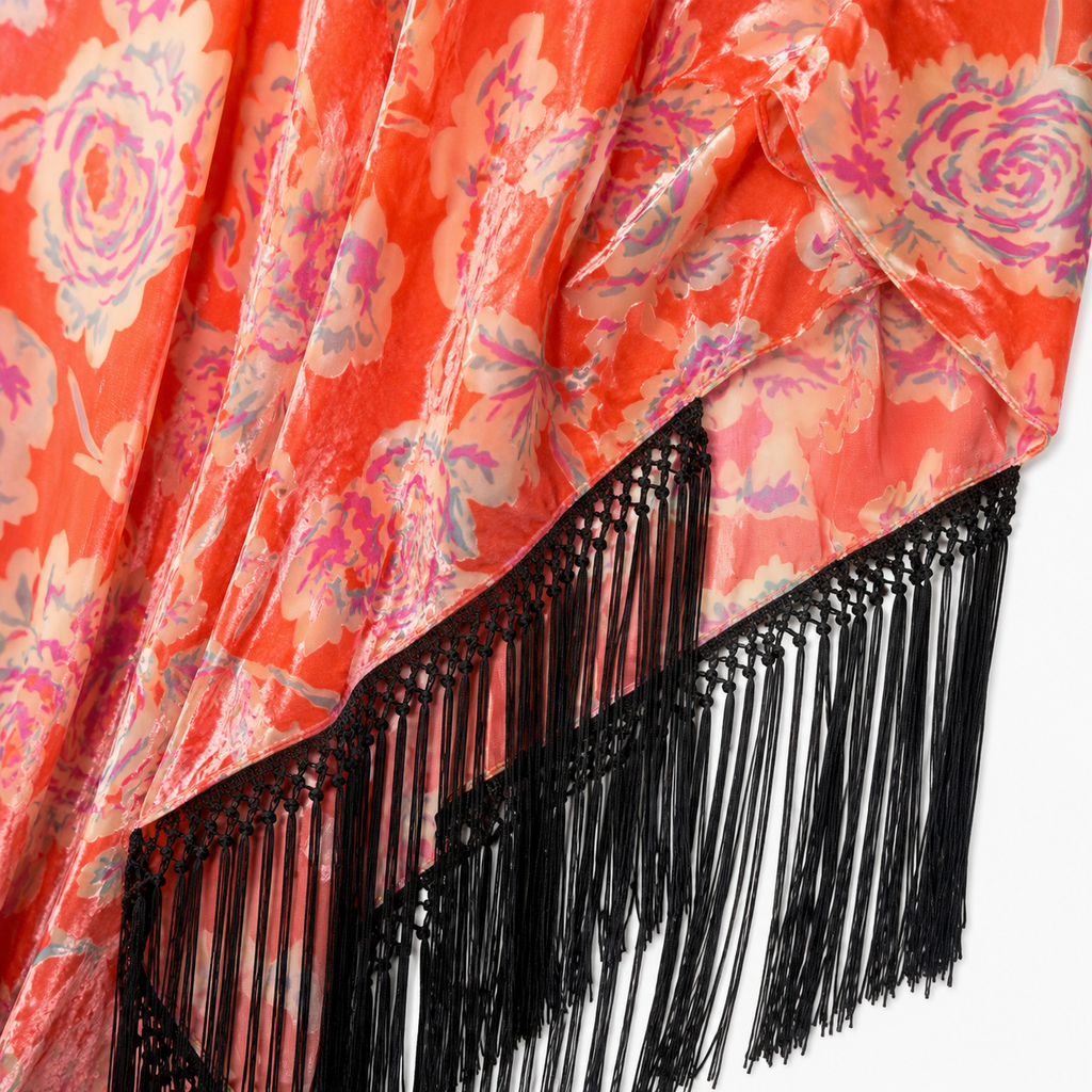 Poncho Desigual Zarzuela portocaliu cu imprimeu floral și franjuri