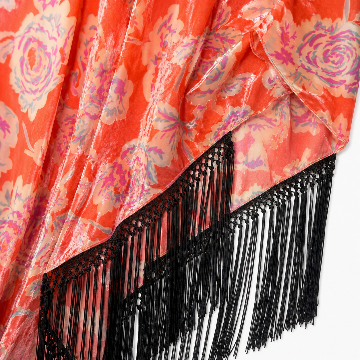 Poncho Desigual Zarzuela portocaliu cu imprimeu floral și franjuri