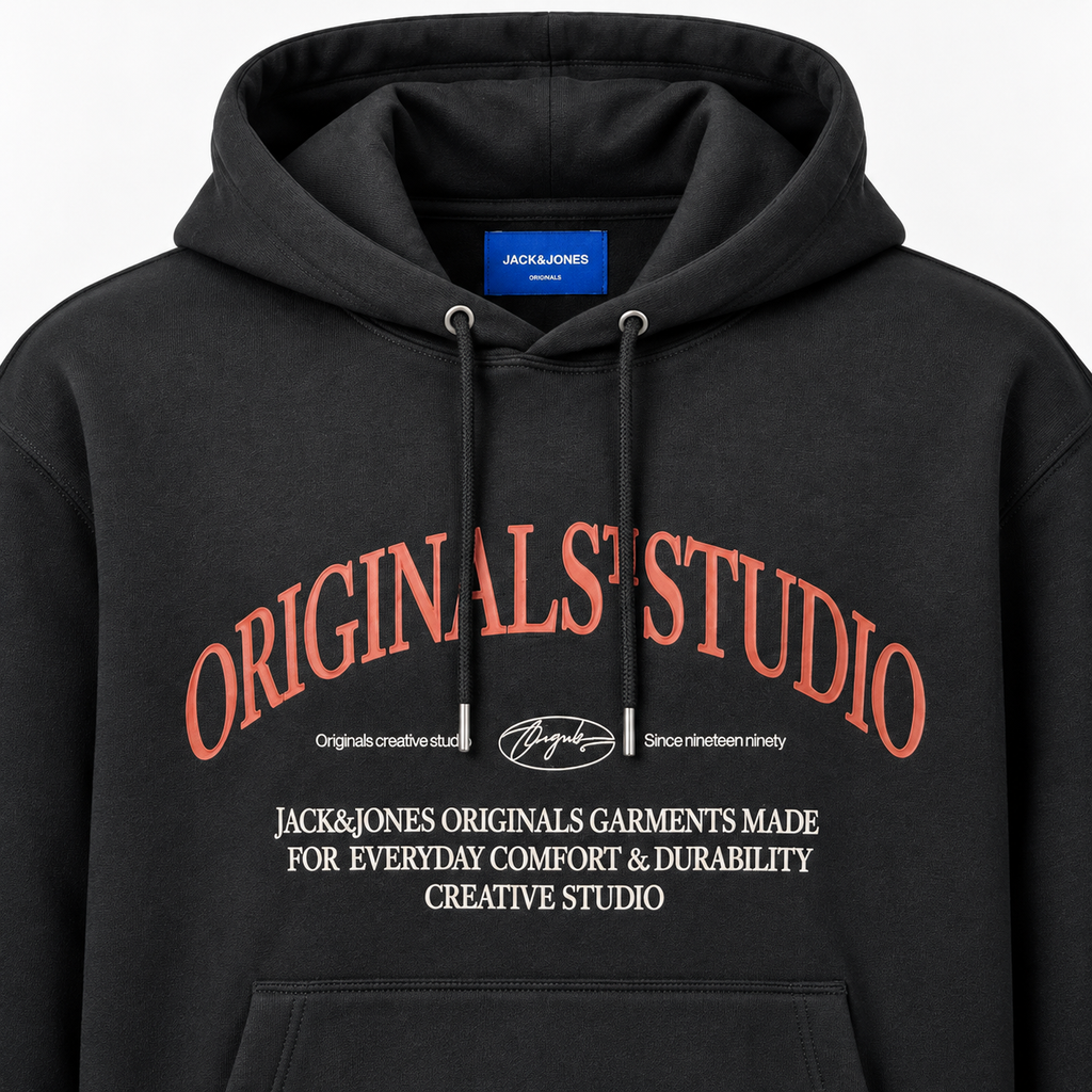 Hanorac Jack & Jones Originals Margate negru cu imprimeu