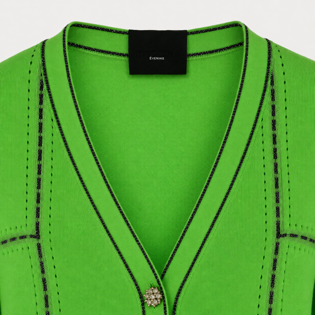 Cardigan Stizzoli verde cu nasturi bijuterie