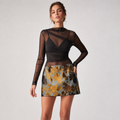 Fustă mini Brave Soul gri cu imprimeu floral auriu