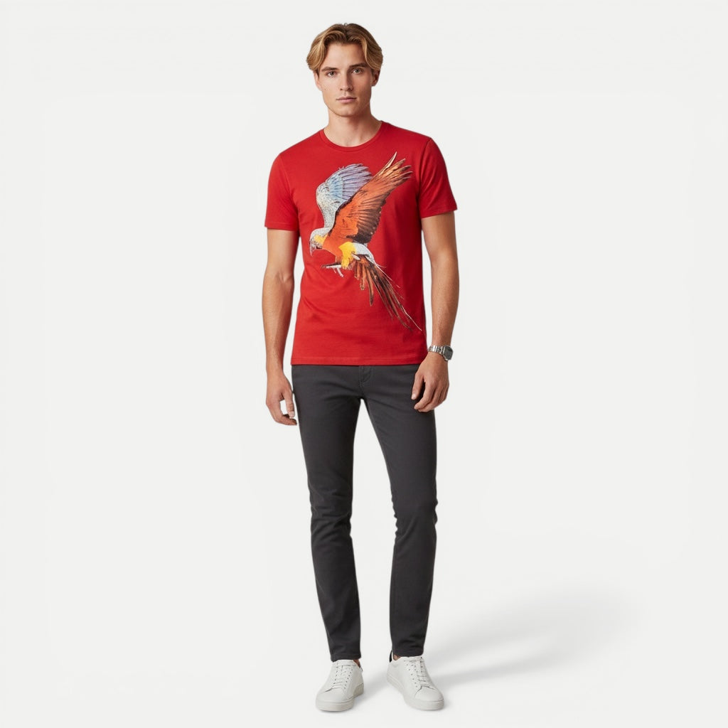 Tricou Antony Morato roșu cu imprimeu papagal