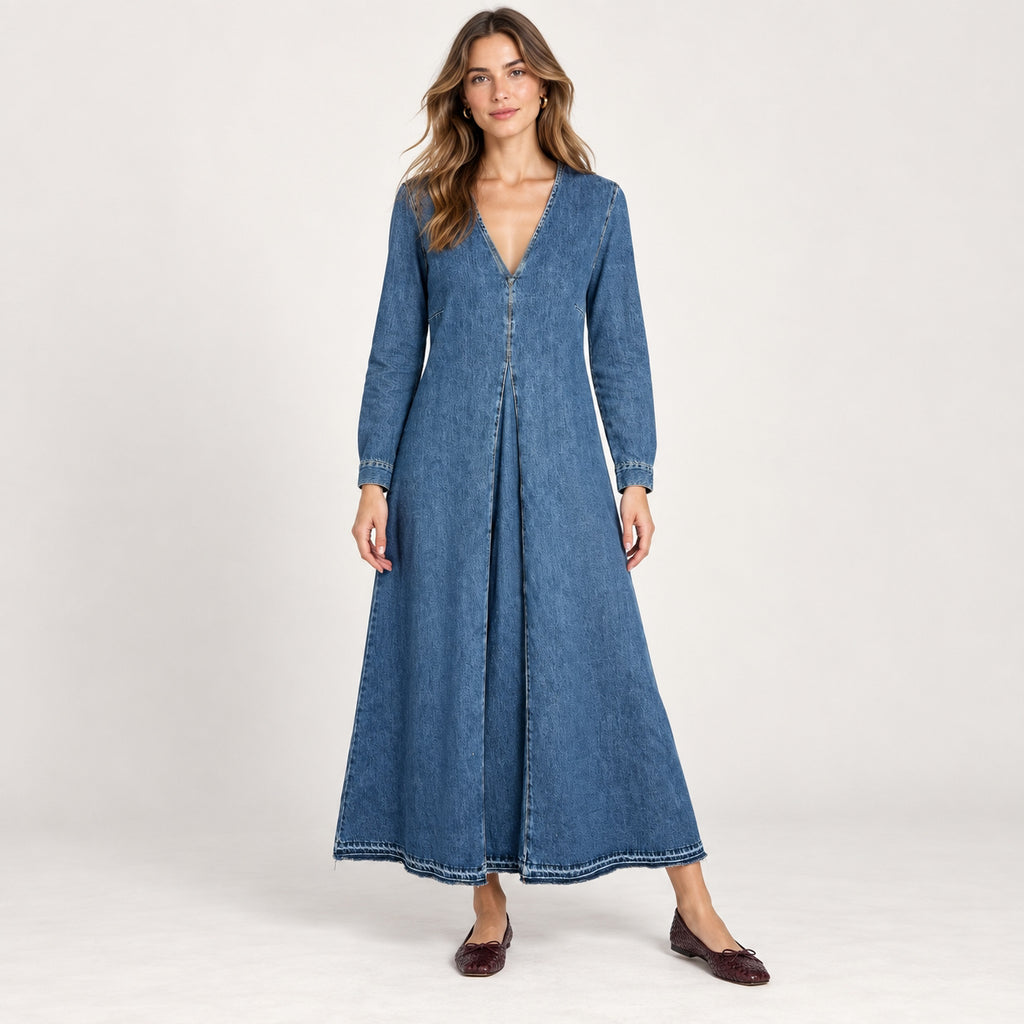 Rochie lungă Zara din denim cu decolteu în V