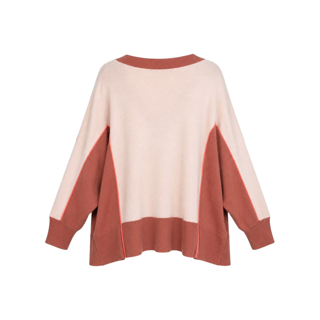 Pulover MAX&Co. by Max Mara Colorblock cu decolteu în V din mix de lână și cașmir