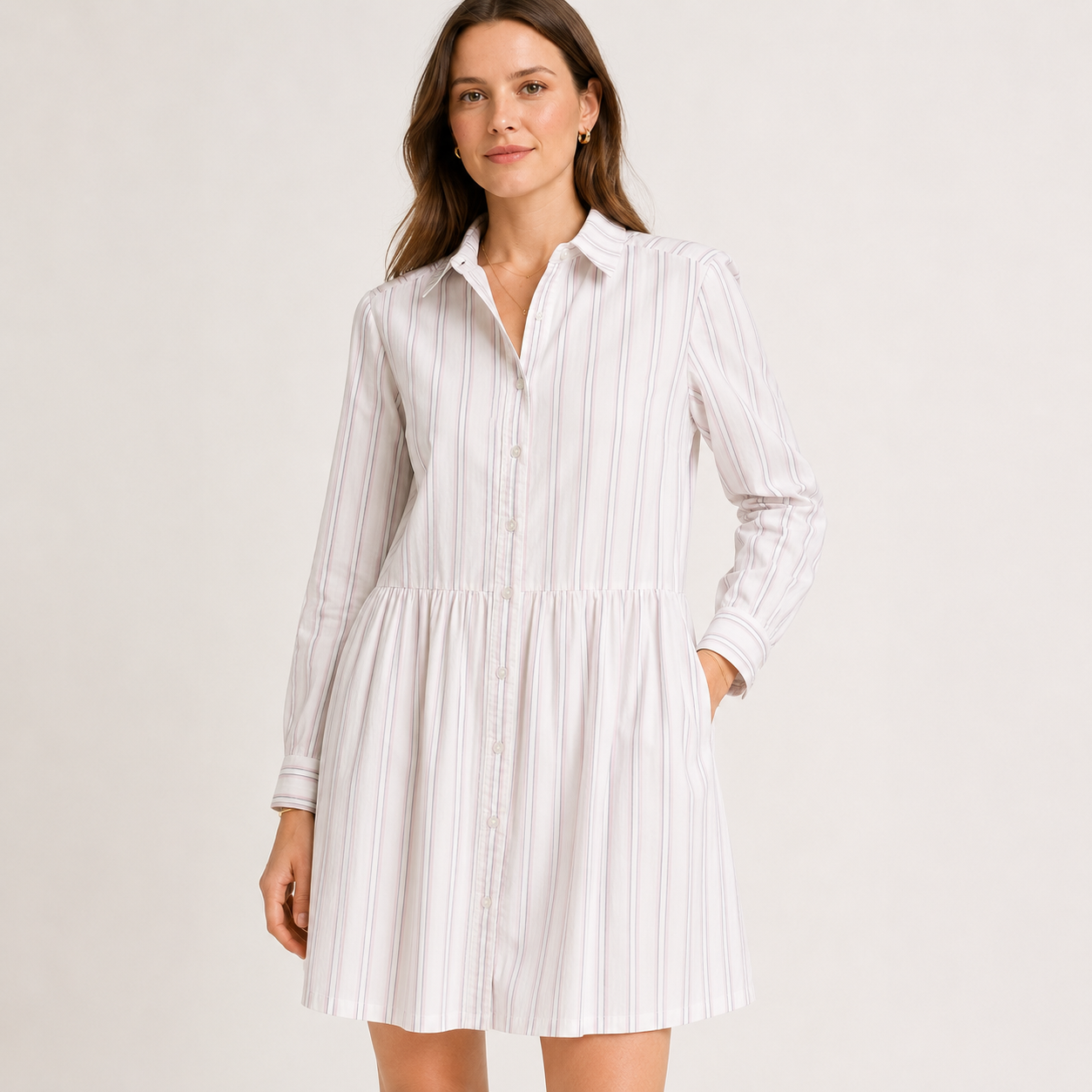 Rochie tip cămașă Q/S by s.Oliver albă cu dungi fine