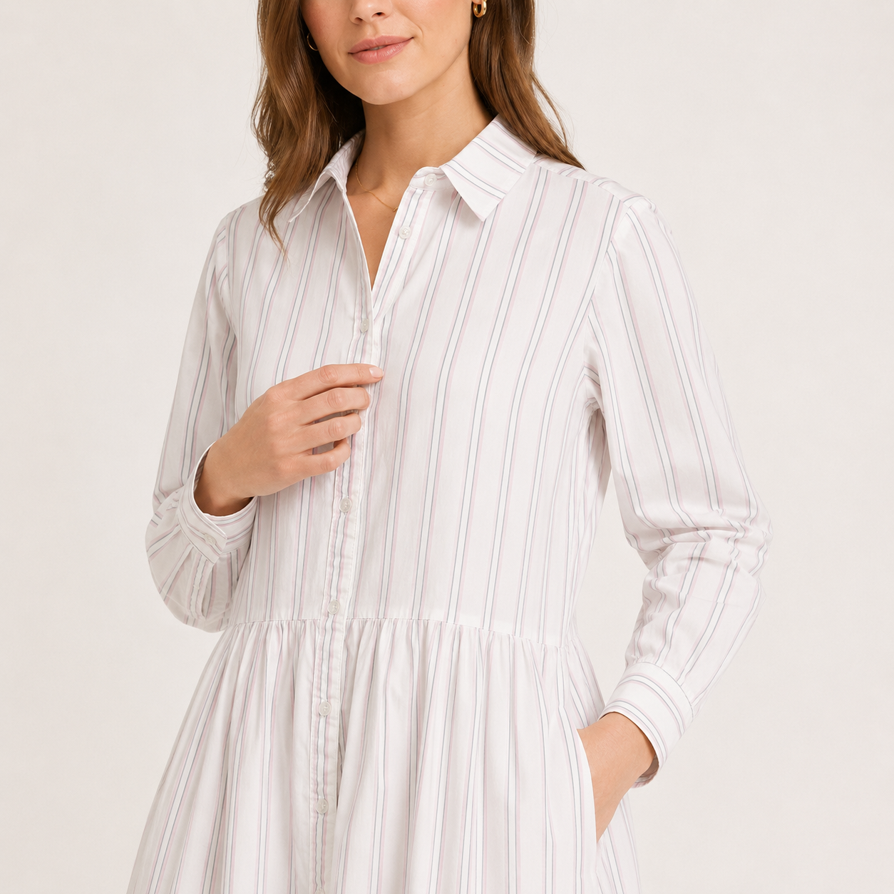Rochie tip cămașă Q/S by s.Oliver albă cu dungi fine