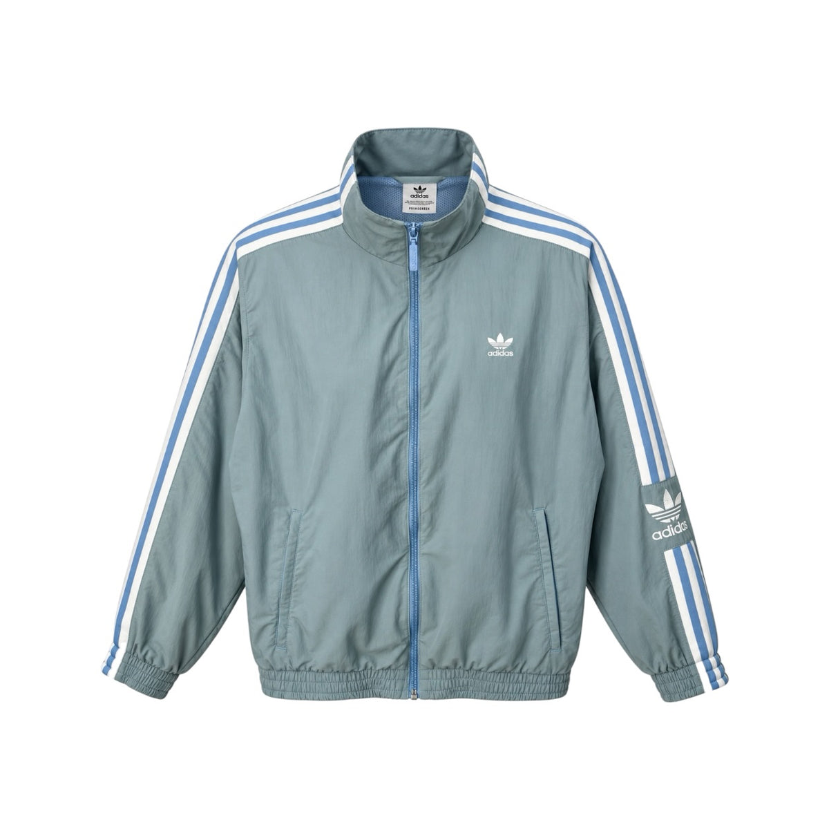 Jachetă adidas Originals Primegreen cu fermoar, vedere frontală pe manechin invizibil