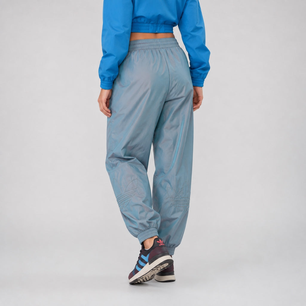 Pantaloni adidas Originals bleu irizați cu logo Trefoil