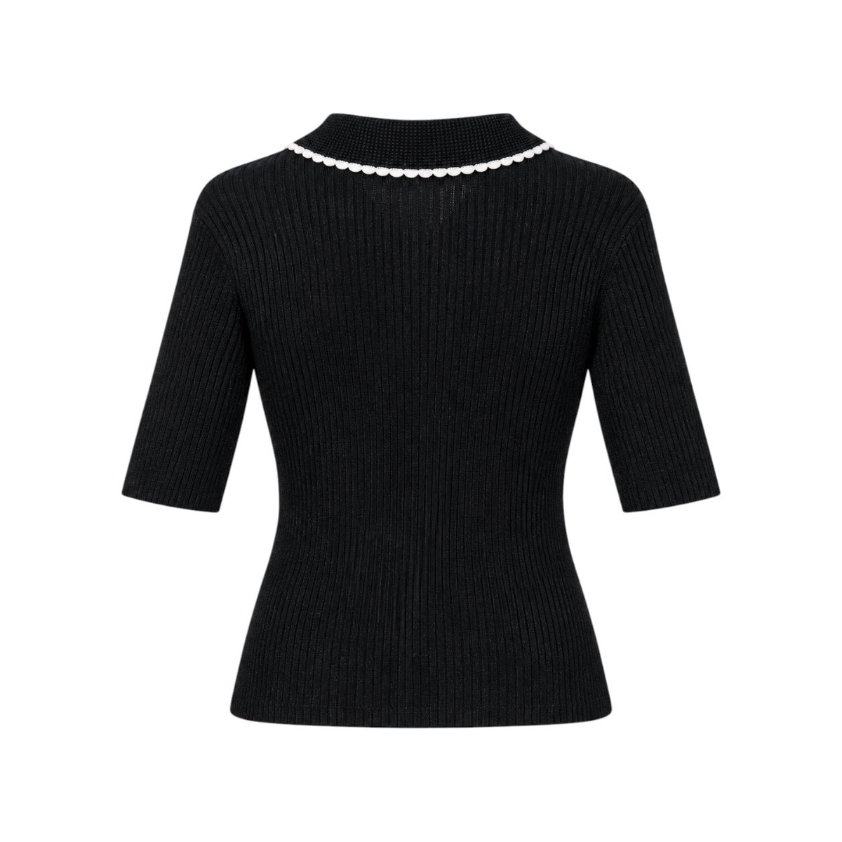 Bluză polo Soaked in Luxury neagră cu borduri albe, vedere din spate produs