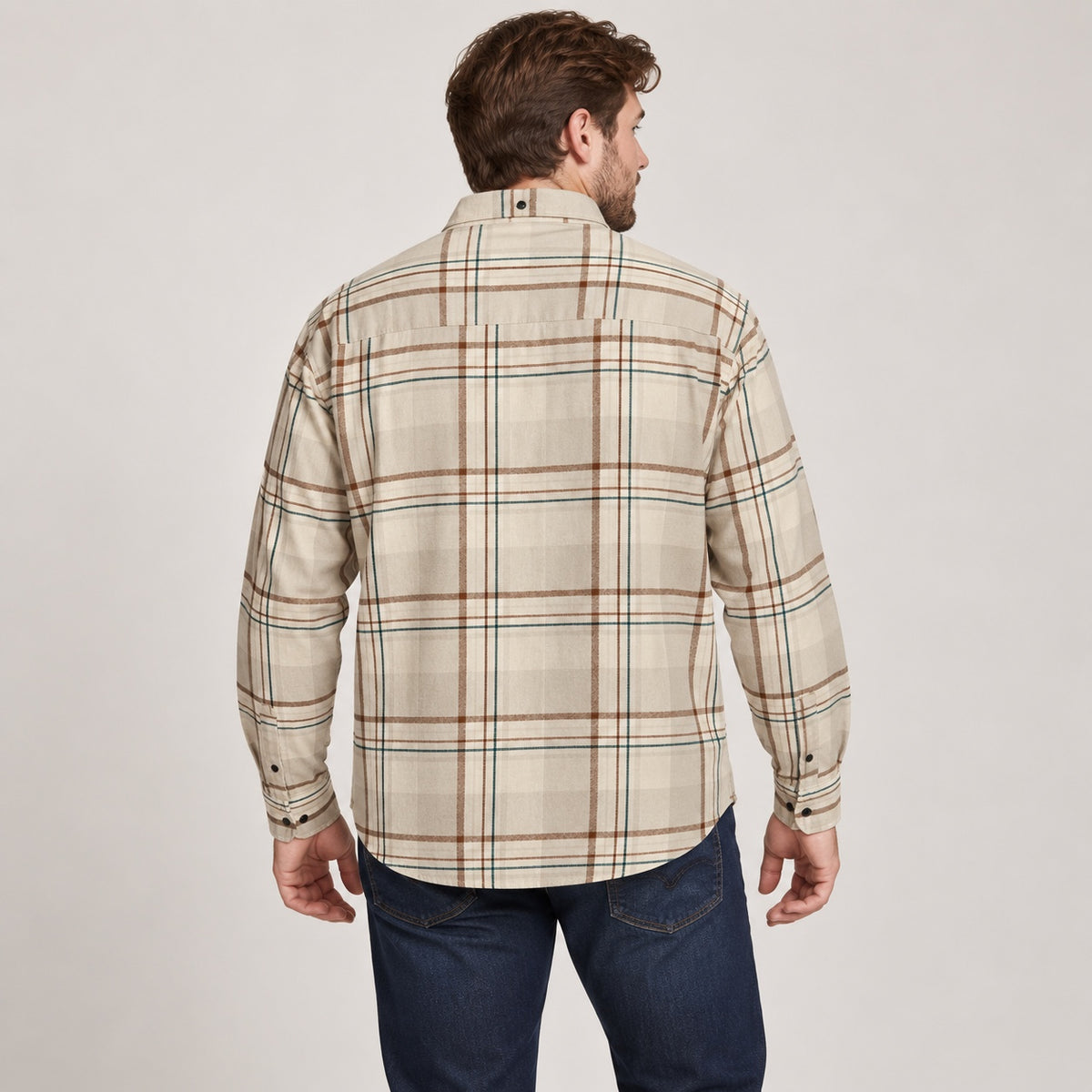 Cămașă Jack & Jones Island Fossil în carouri, vedere din spate pe model