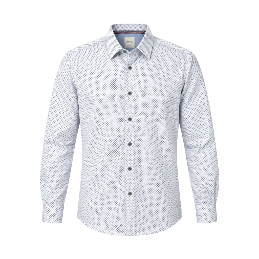 Cămașă Next Tailoring albă cu microprint albastru, vedere frontală produs
