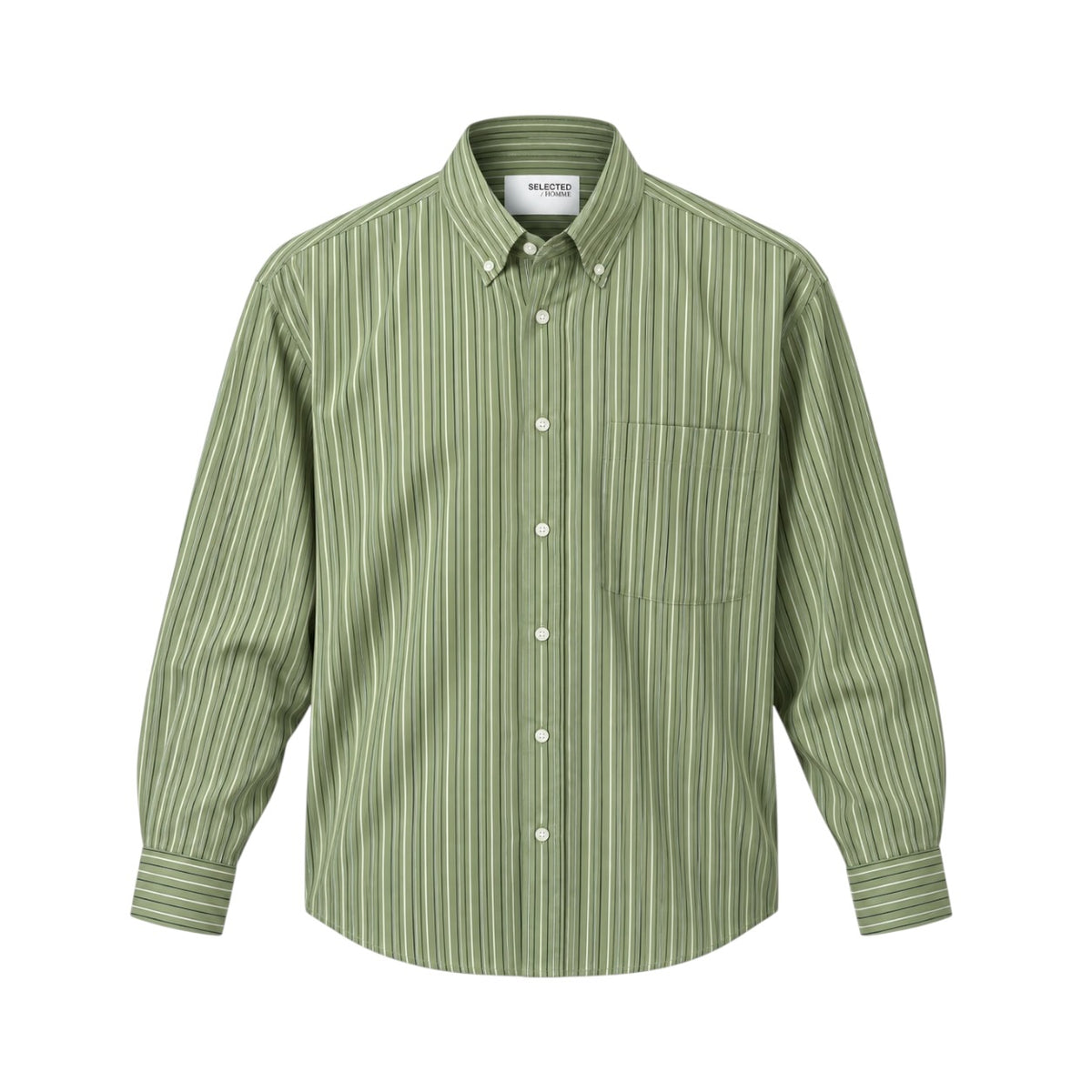 Cămașă Selected Homme verde cu dungi, vedere frontală produs