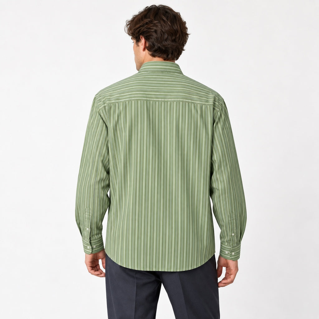 Cămașă Selected Homme verde cu dungi, vedere din spate pe model