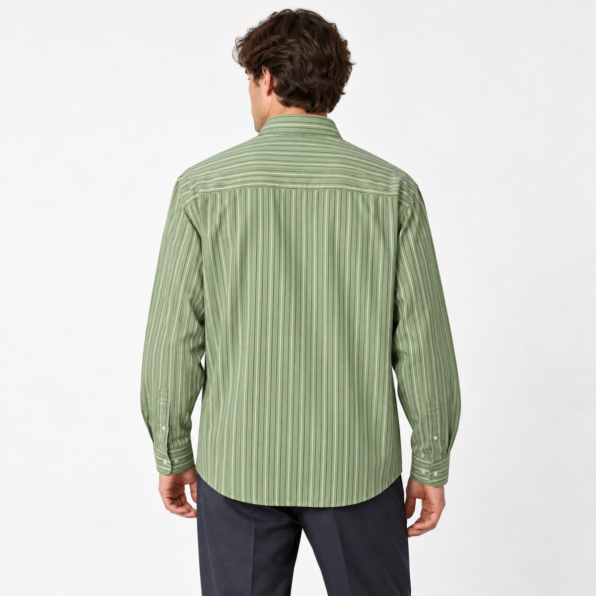 Cămașă Selected Homme verde cu dungi, vedere din spate pe model