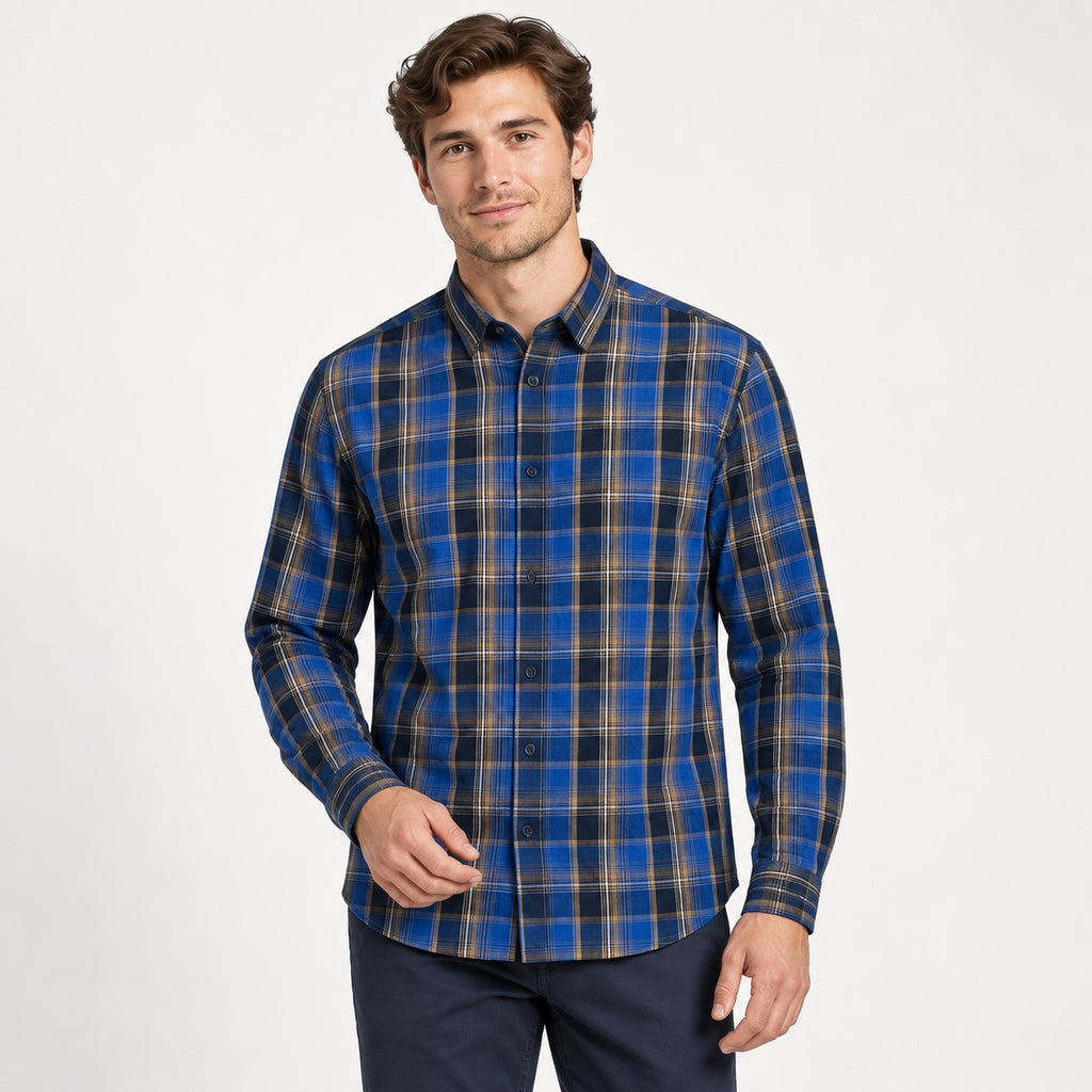 Cămașă Tom Tailor în carouri albastre, vedere frontală pe model