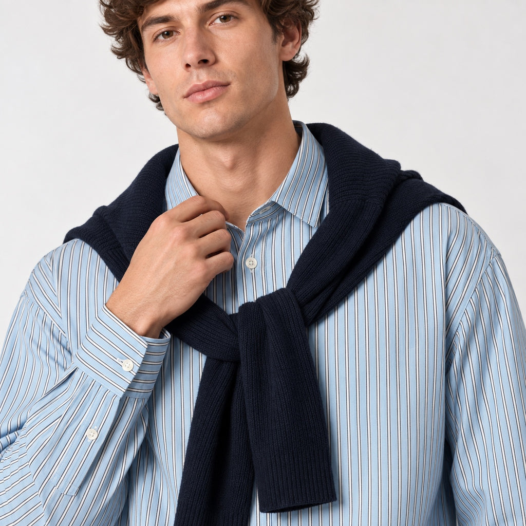 Cămașă Tom Tailor Denim albastru deschis cu dungi, detaliu frontal