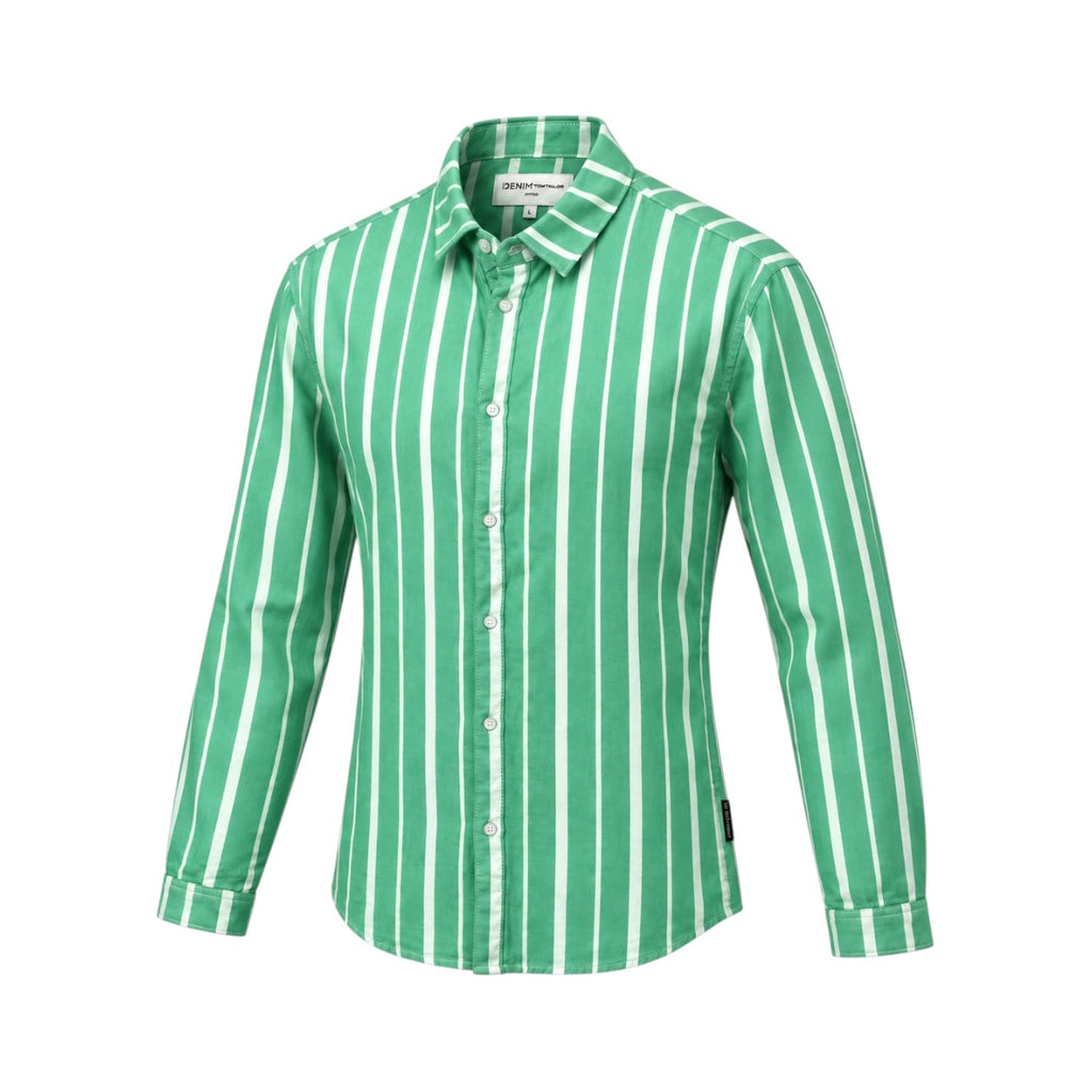 Cămașă Tom Tailor Denim verde cu dungi albe, vedere frontală produs