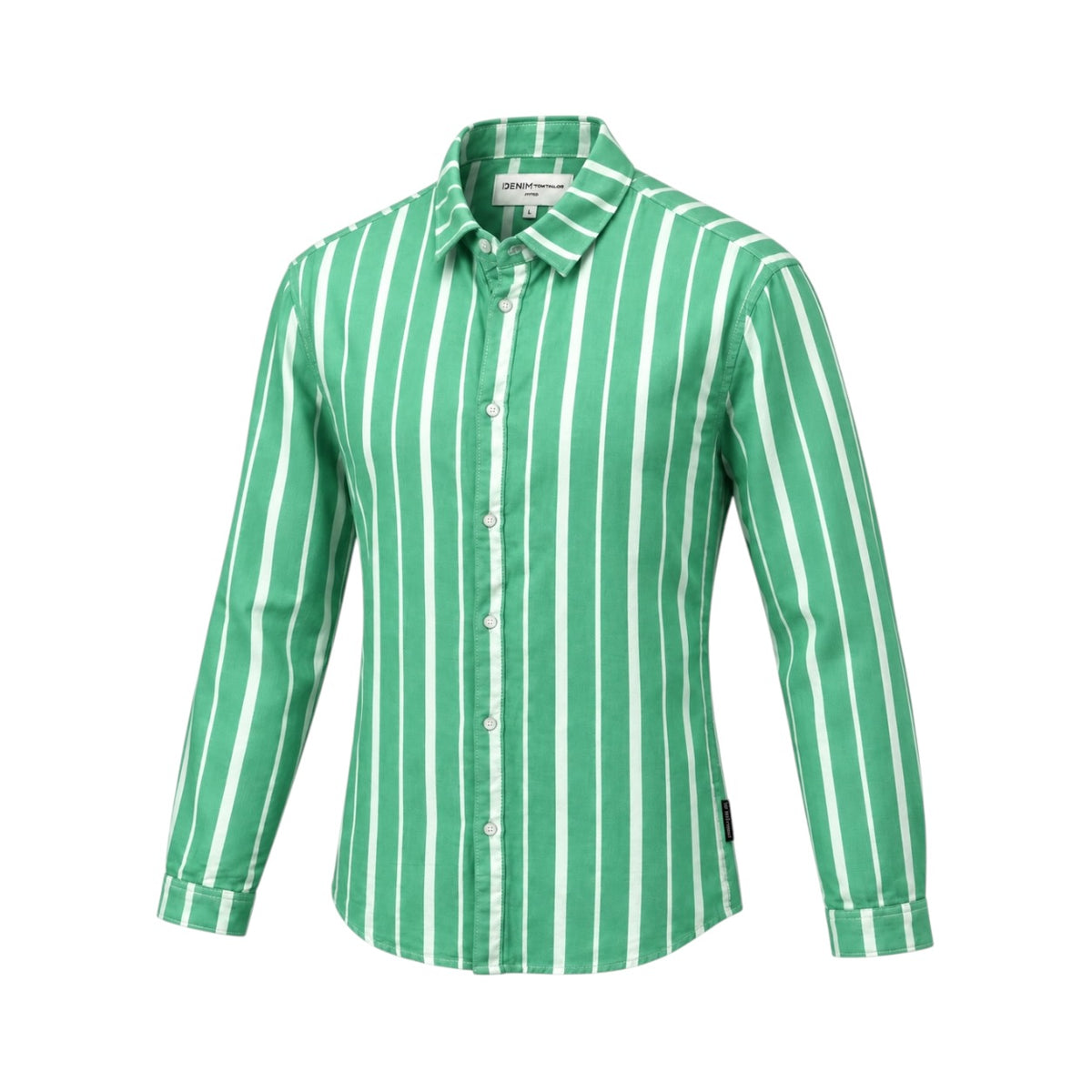 Cămașă Tom Tailor Denim verde cu dungi albe, vedere frontală produs