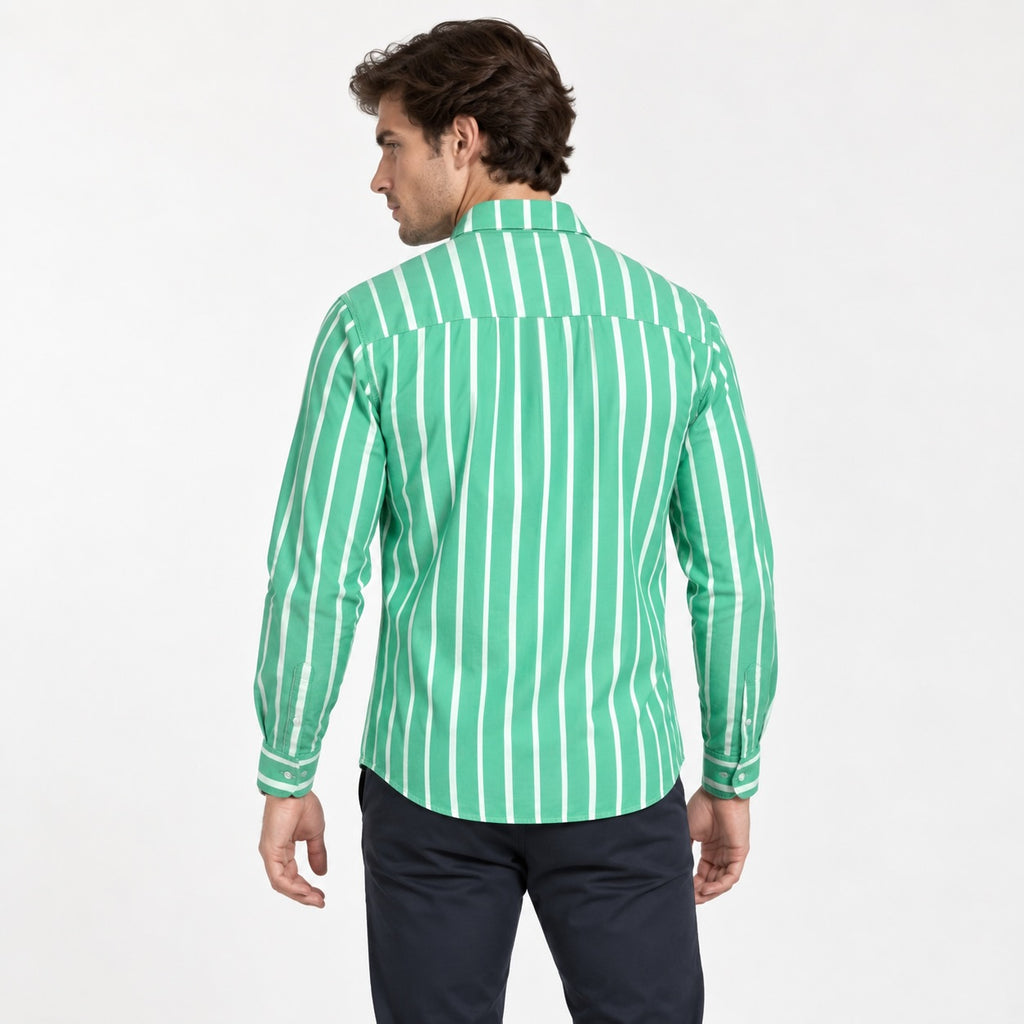 Cămașă Tom Tailor Denim verde cu dungi albe, vedere din spate pe model