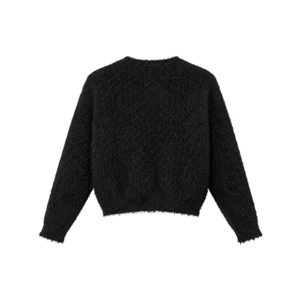 Cardigan Chicorée negru pufos cu nasturi tip bijuterie