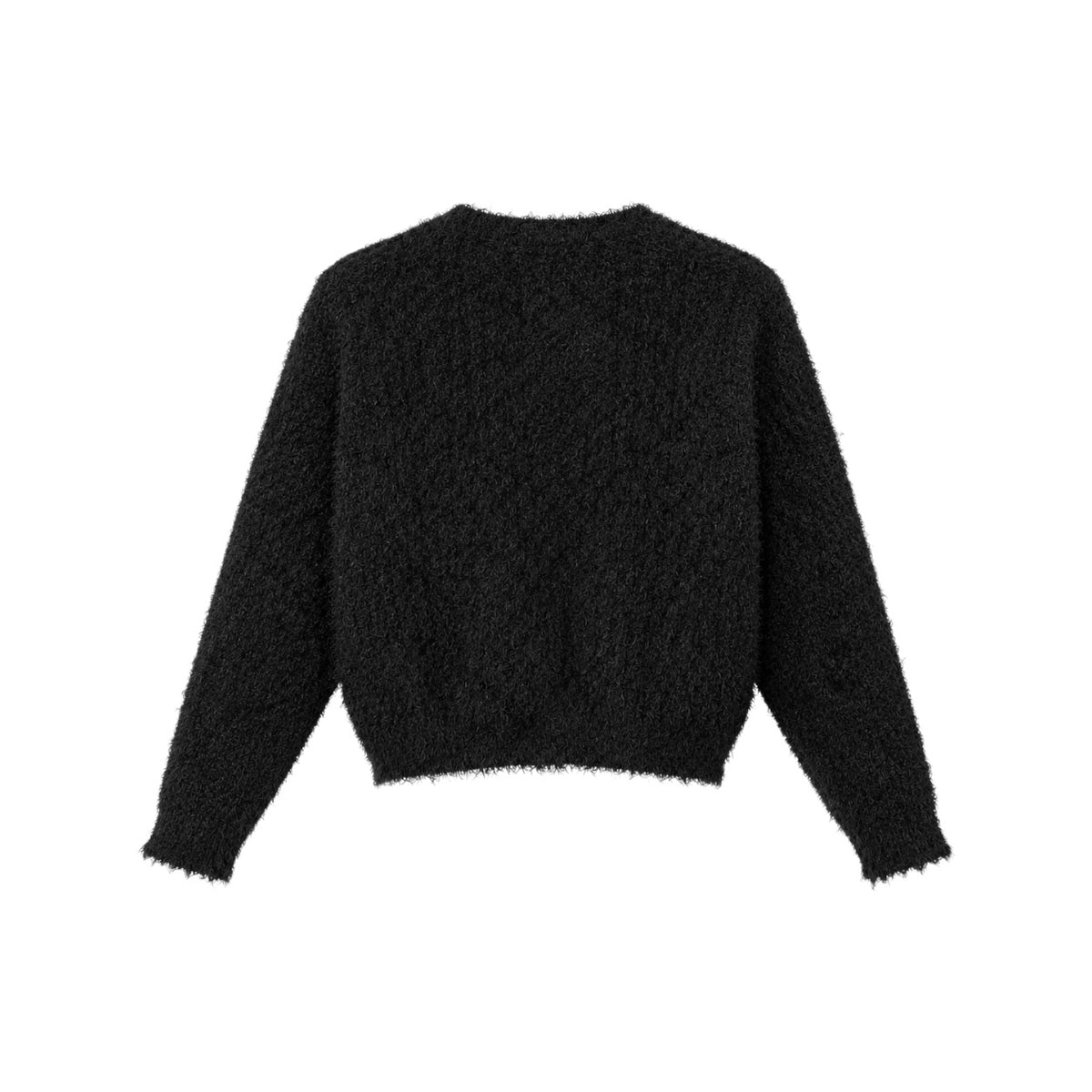 Cardigan Chicorée negru pufos cu nasturi tip bijuterie
