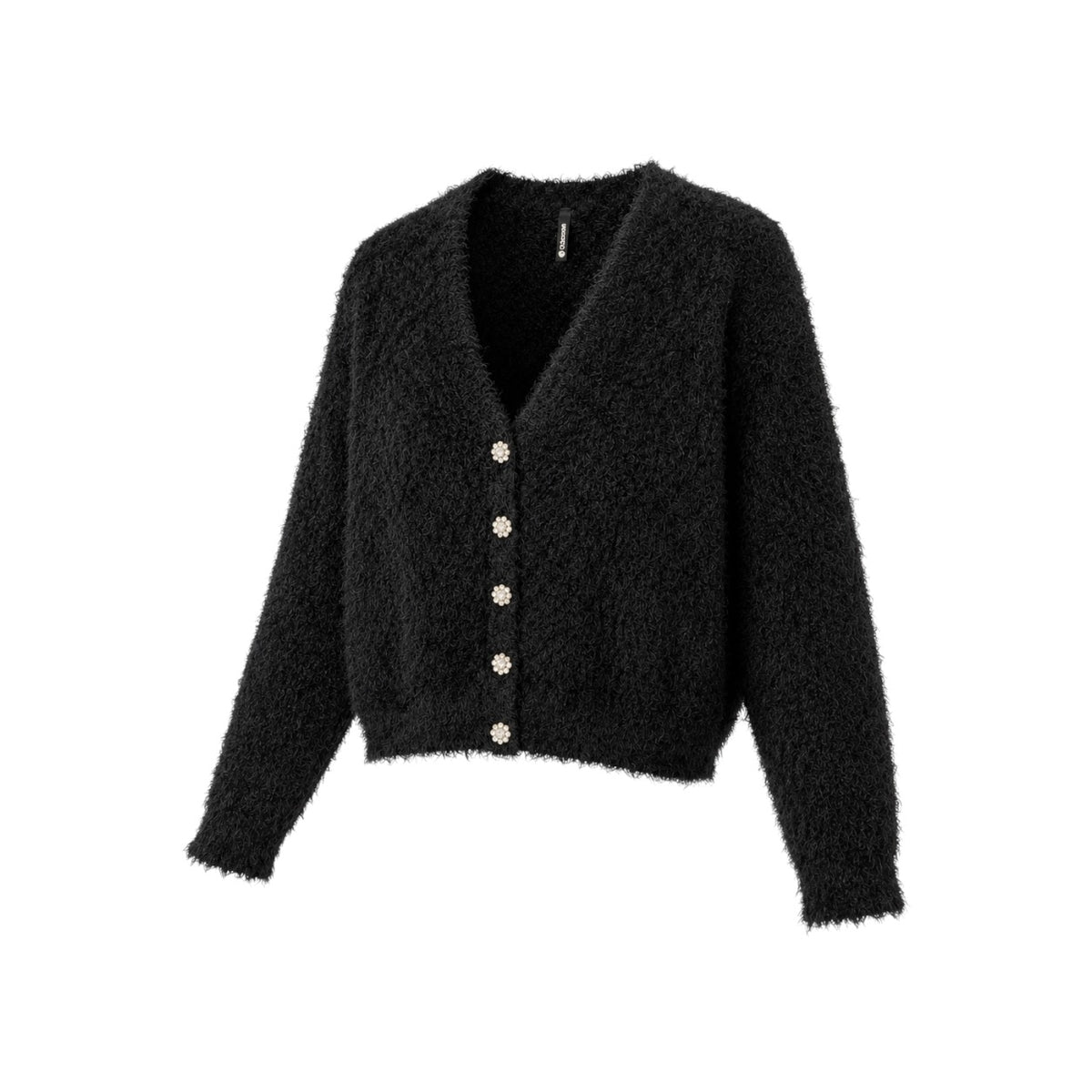 Cardigan Chicorée negru pufos cu nasturi tip bijuterie