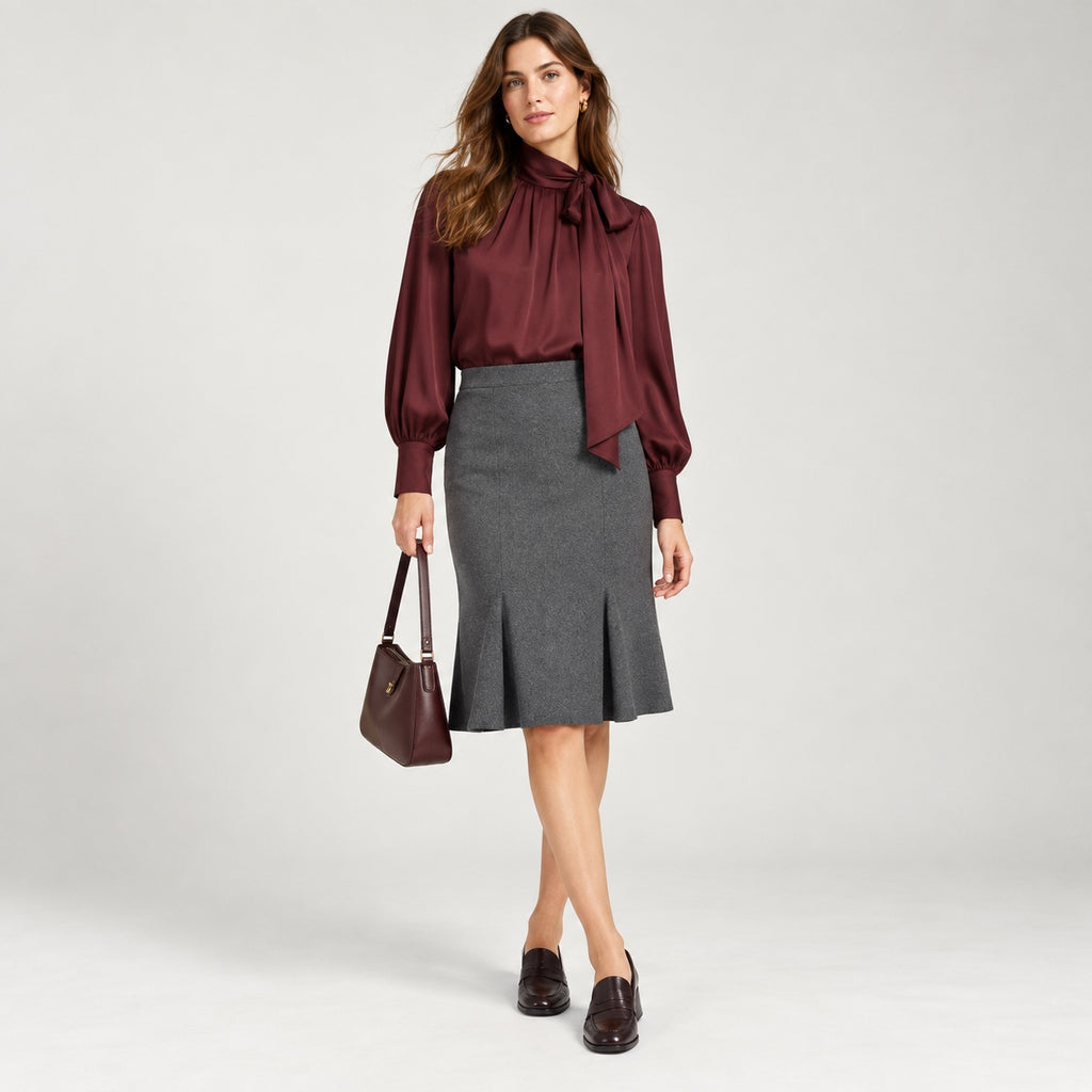 Fustă Marella gri midi, vedere frontală pe model