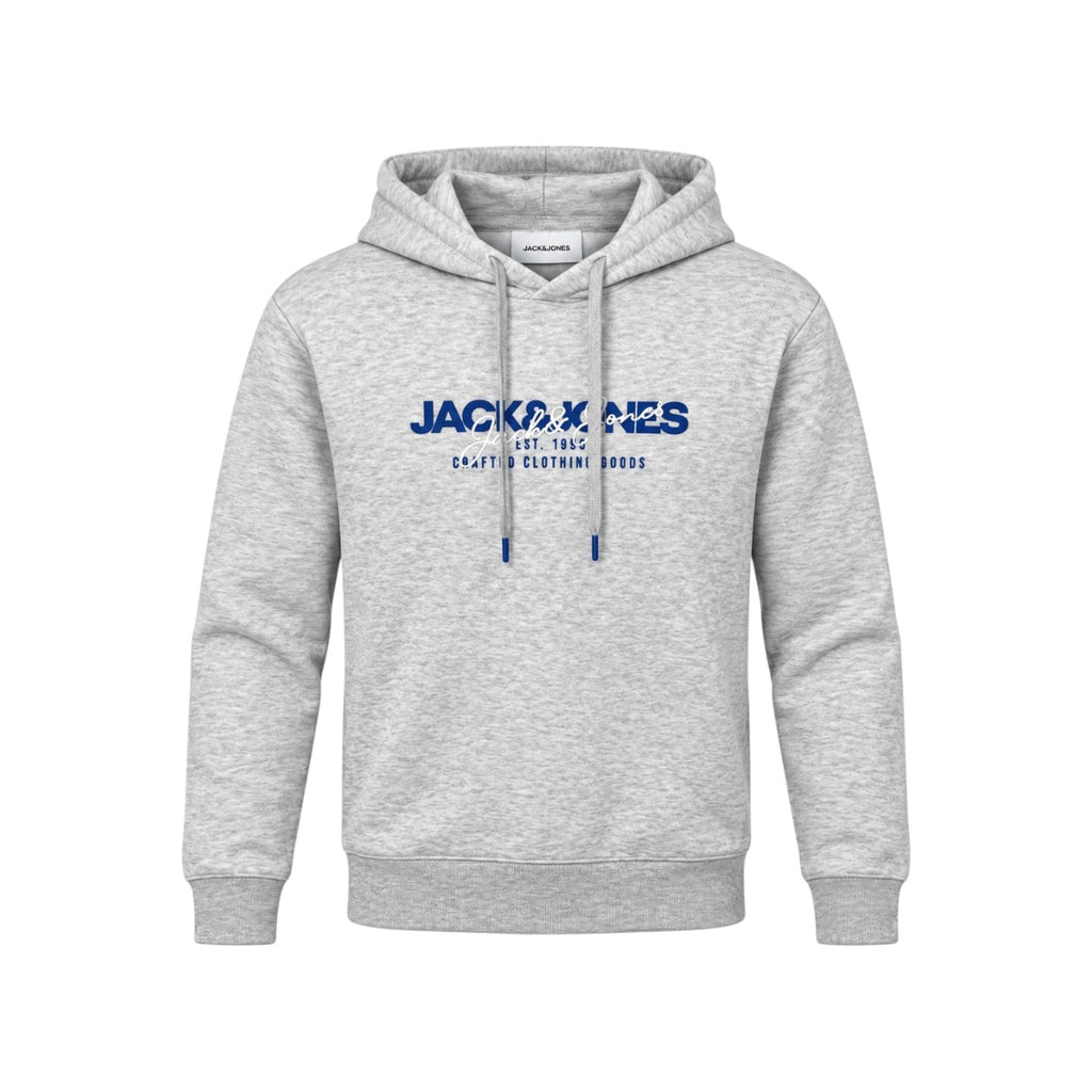 Hanorac Jack & Jones gri melanj cu logo albastru, vedere frontală produs