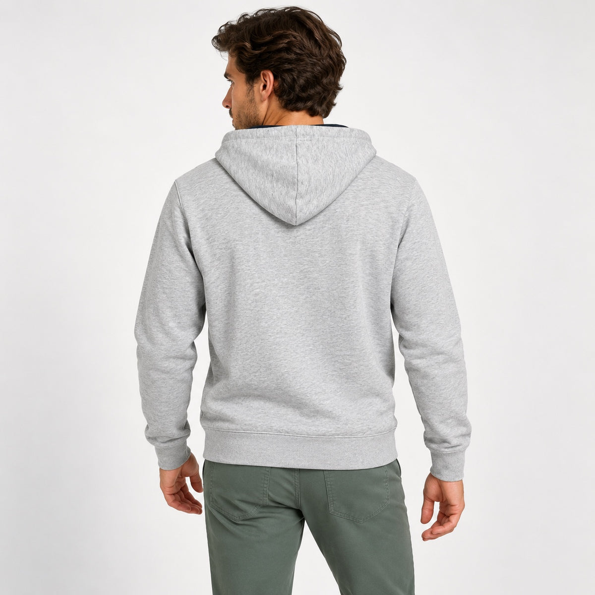 Hanorac Tom Tailor gri cu imprimeu abstract, vedere din spate pe model