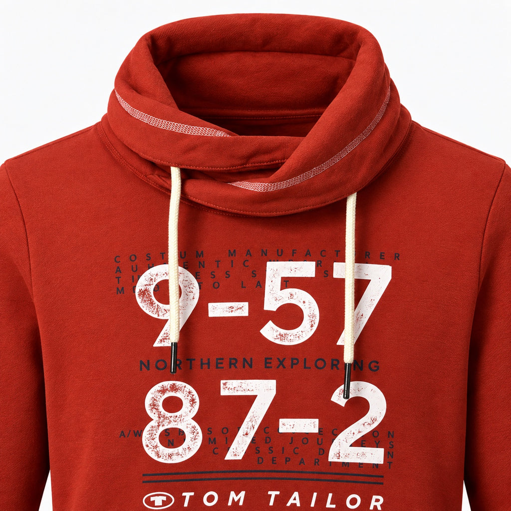 Hanorac Tom Tailor ruginiu, detaliu guler snood