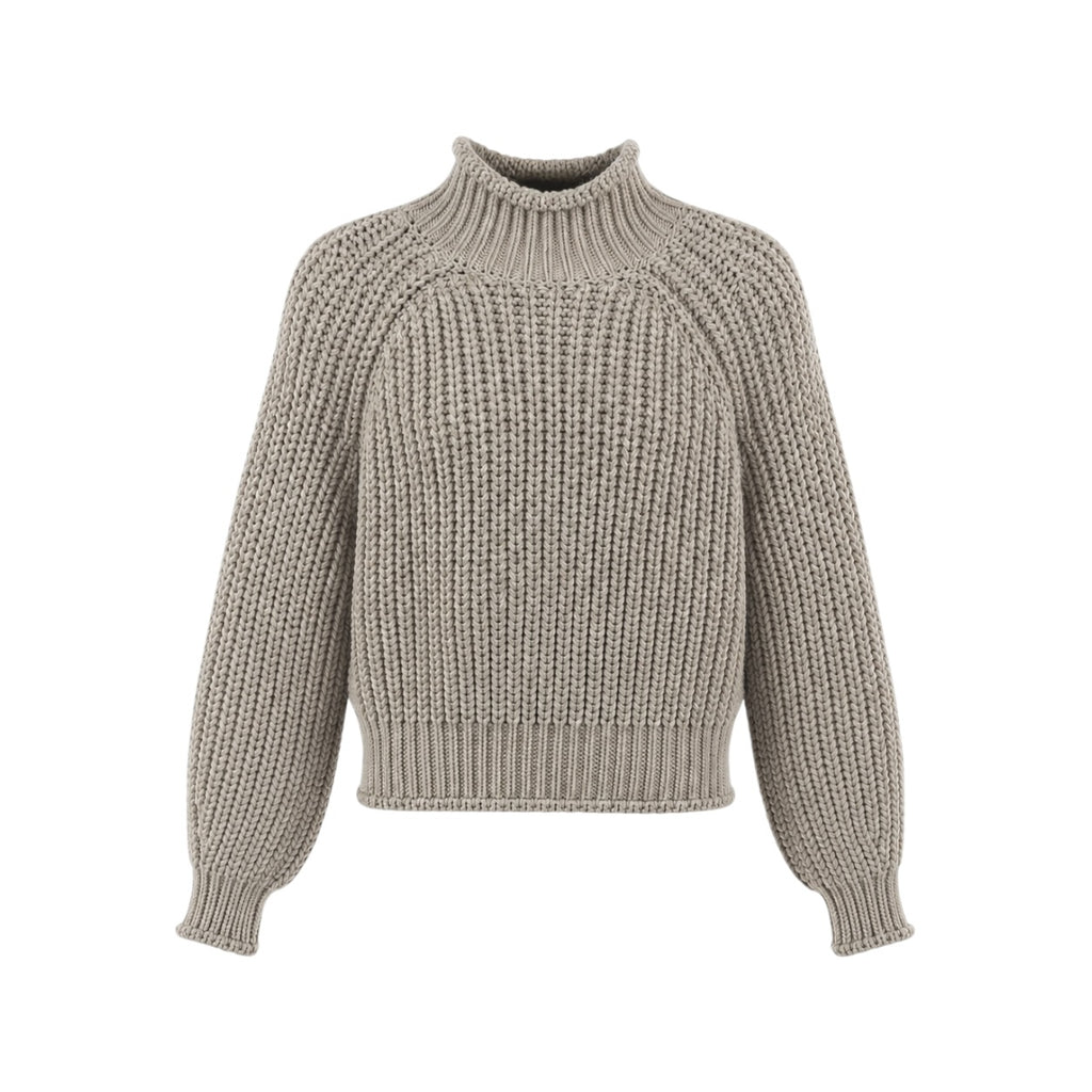 Pulover H&M cropped greige cu guler înalt