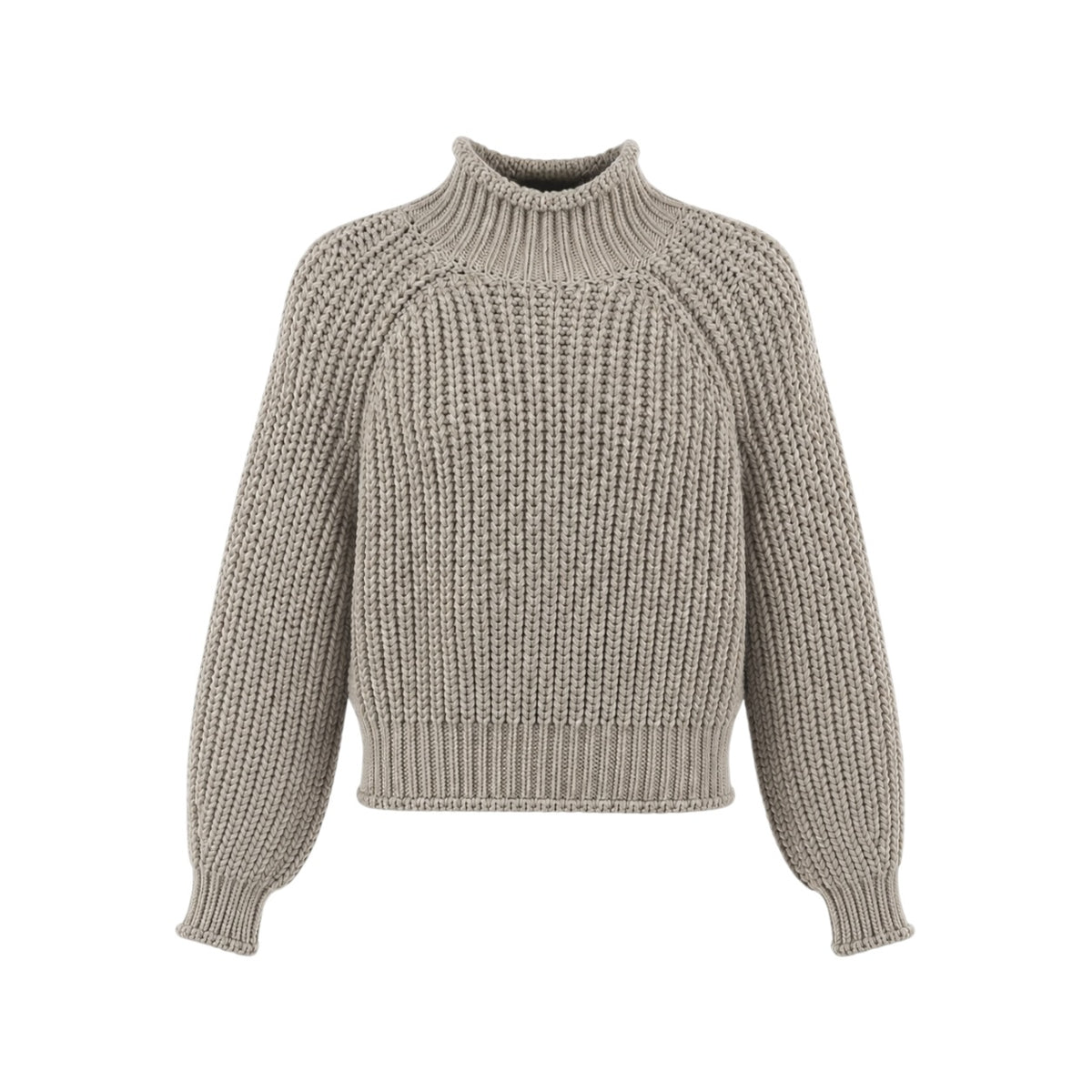 Pulover H&M cropped greige cu guler înalt