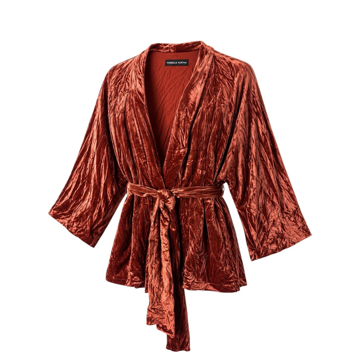 Jachetă kimono Fiorella Rubino din catifea ruginie, vedere frontală produs