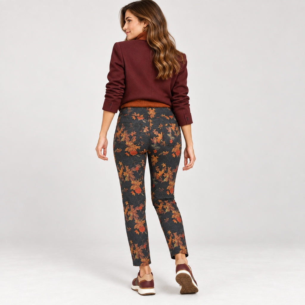 Pantaloni Laura Torelli Classic negri cu imprimeu floral