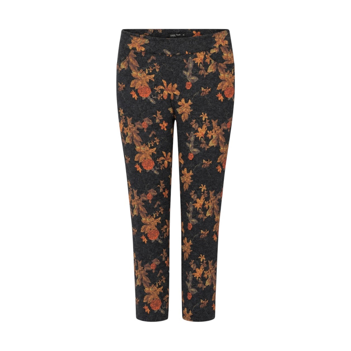 Pantaloni Laura Torelli Classic negri cu imprimeu floral