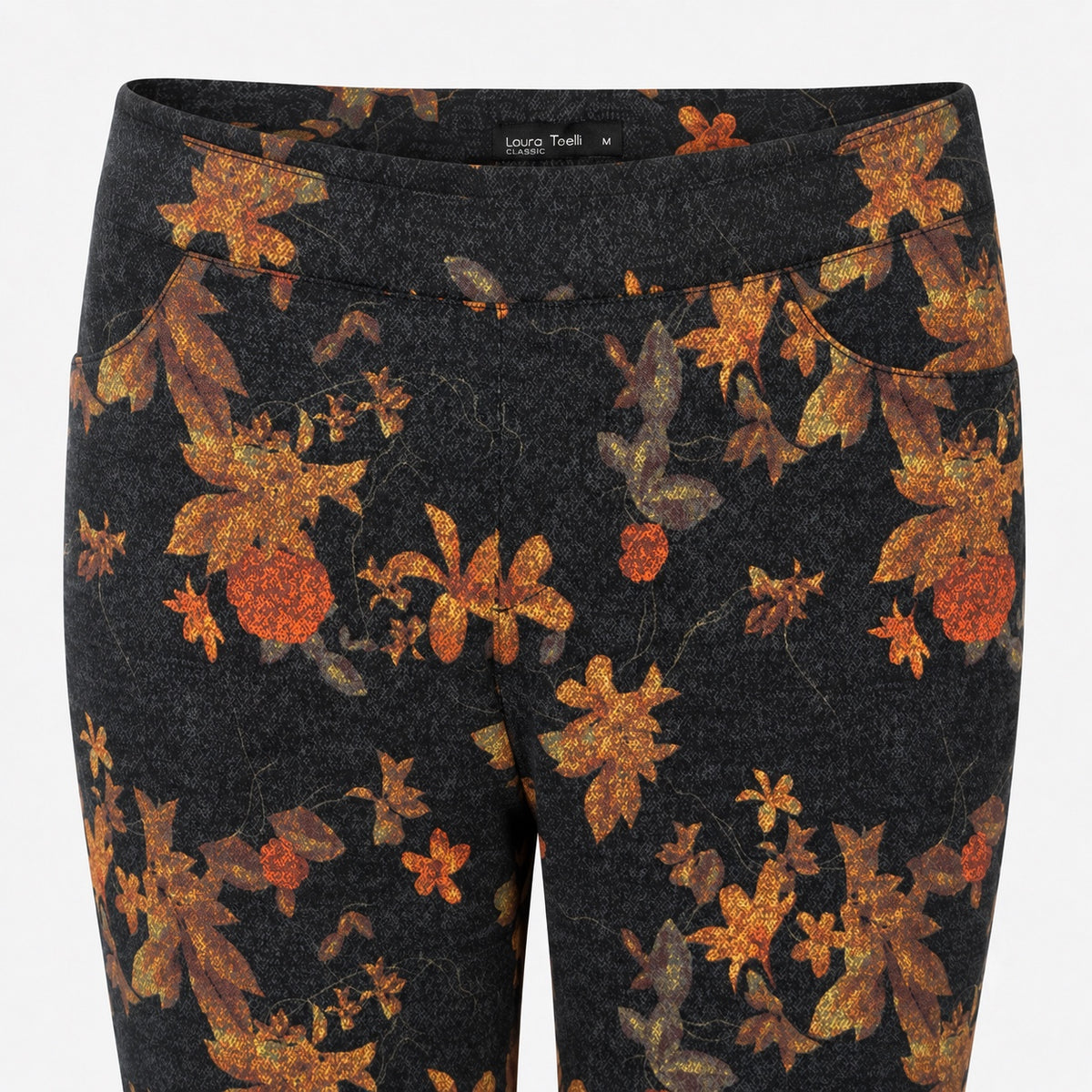Pantaloni Laura Torelli Classic negri cu imprimeu floral