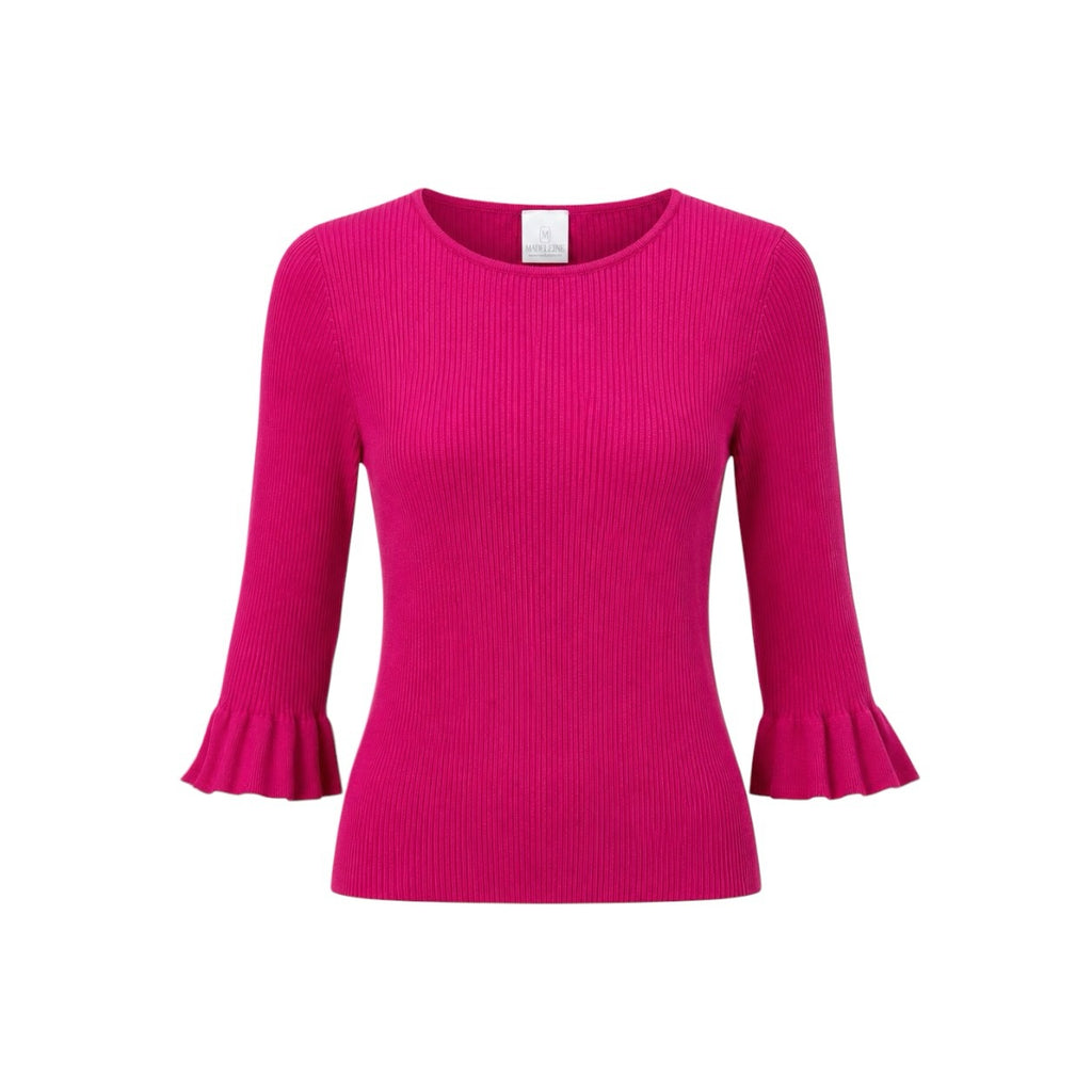 Pulover MADELEINE fucsia reiat cu mâneci evazate