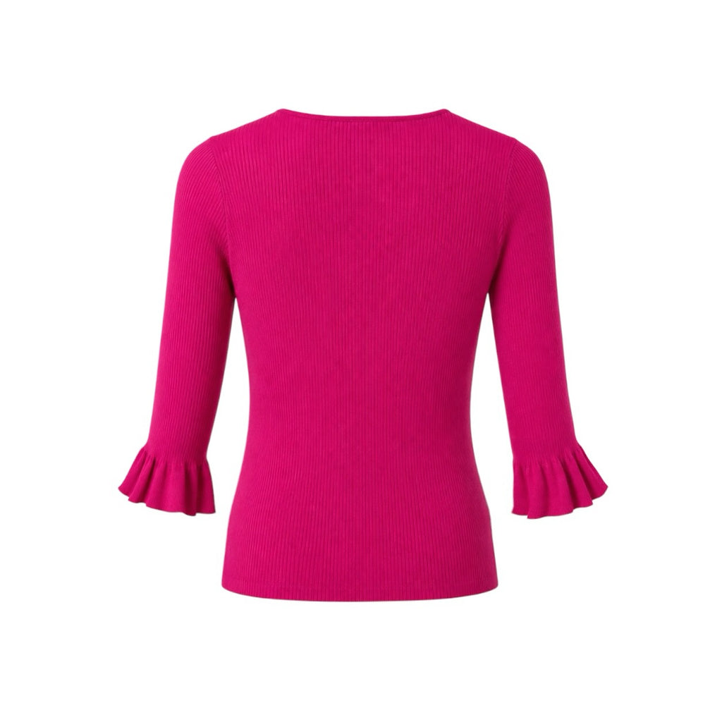 Pulover MADELEINE fucsia reiat cu mâneci evazate
