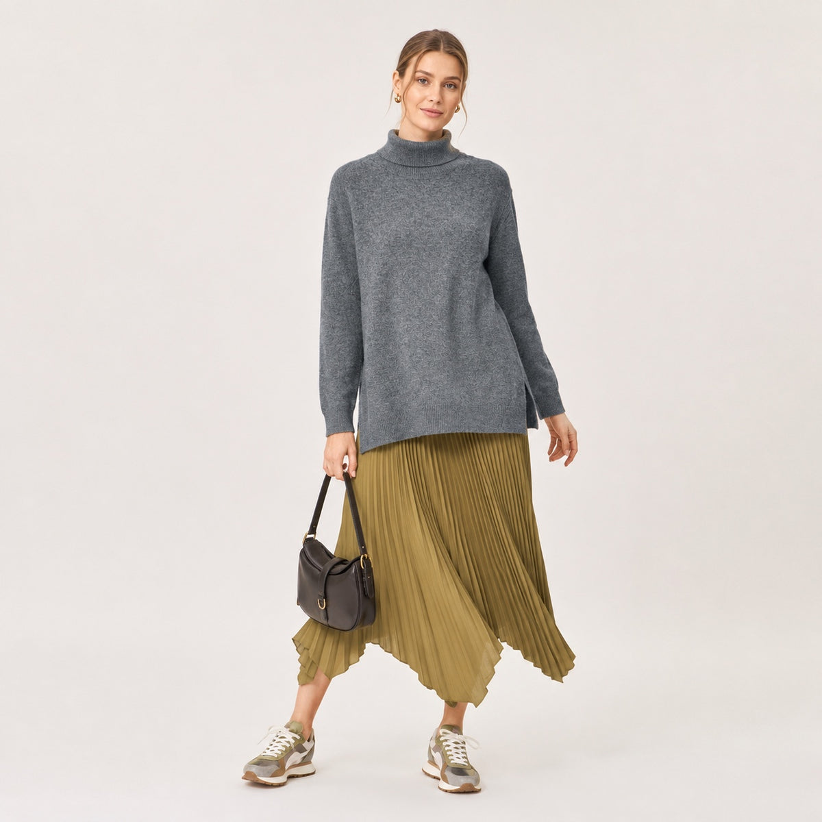 Pulover Massimo Dutti gri din lână și cașmir cu guler rulat